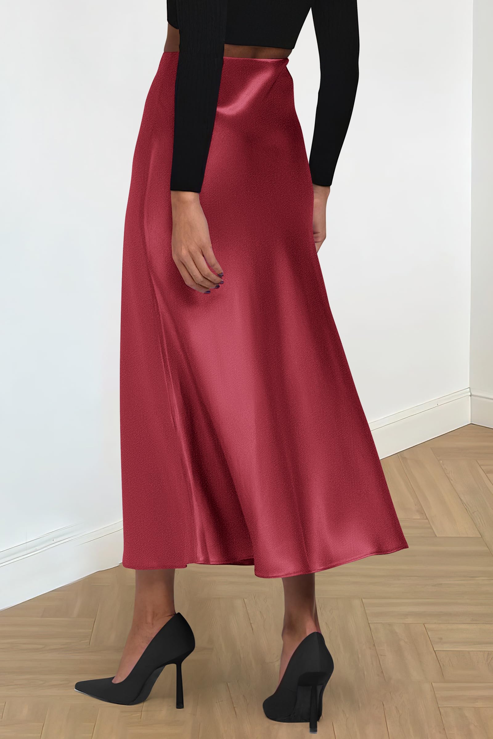 PRETTYGARDEN Women's Satin Skirts Dressy Casual Fall High Waisted Cocktail Wedding Flowy Elegant A Line Midi Skirt