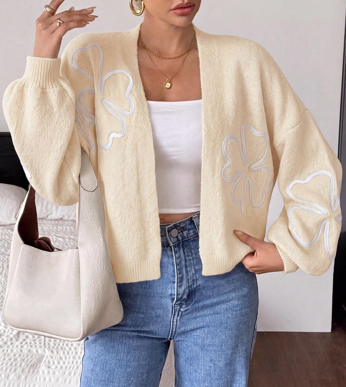 PRETTYGARDEN Women's Floral Oversized Cardigan Sweaters Trendy Fall Outfits Long Sleeve Sweater Jacket, Open Front Coat, Cozy Soft Chunky Knit, Casual Outerwear,Winter Fashion Clothing