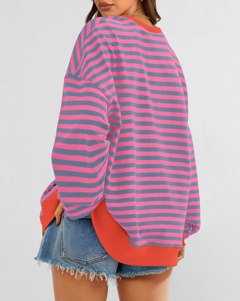 BTFBM Sweatshirt For Women Summer Crewneck Long Sleeve Oversized Striped Pullover Tops Y2K Clothes Workout Shirt