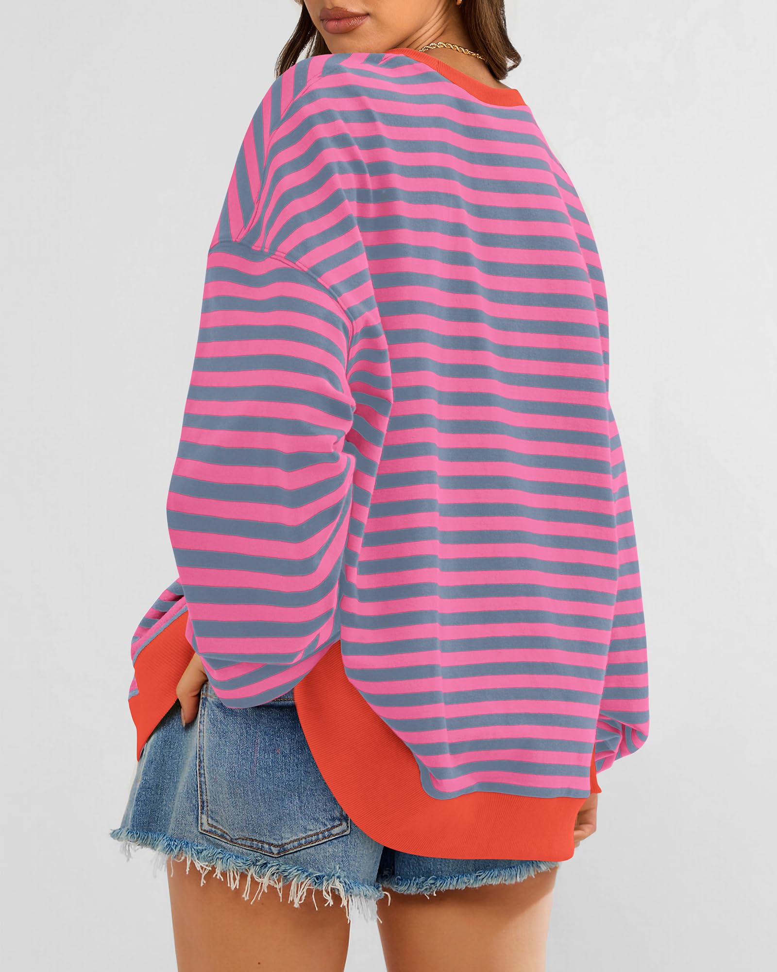 BTFBM Sweatshirt For Women Summer Crewneck Long Sleeve Oversized Striped Pullover Tops Y2K Clothes Workout Shirt
