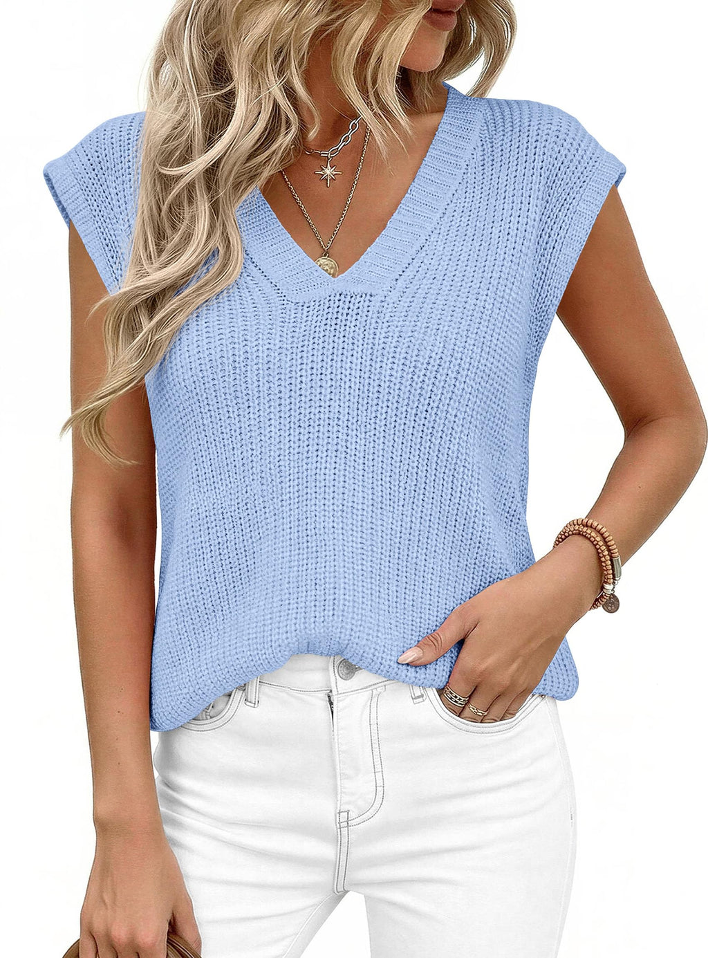 PRETTYGARDEN Women's Lightweight Sweaters Vest Spring Trendy Cap Sleeve V Neck Knit Tank Tops Summer Going Out Outfits