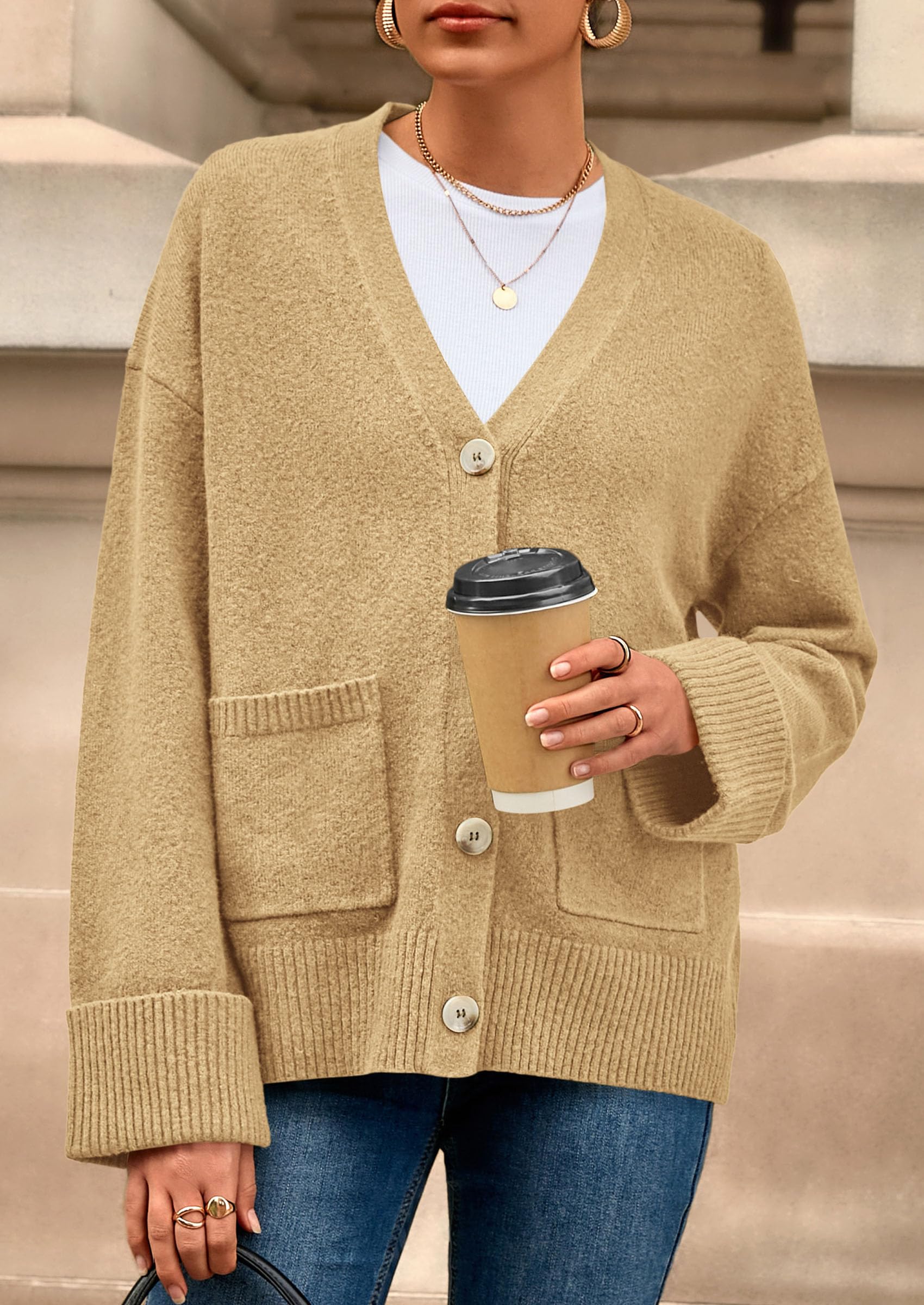 PRETTYGARDEN Women's Oversized Cardigan Sweaters Trendy Chunky Knit Long Sleeve V Neck Button Down Fall Winter Outfits