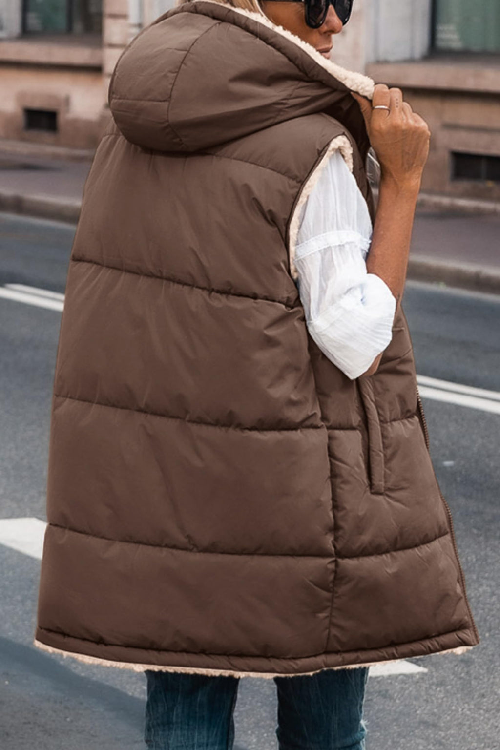 PRETTYGARDEN Womens Fall Reversible Long Vests Sleeveless Fleece Jacket Zip Up Hoodie Pockets Warm Coat Winter Clothing