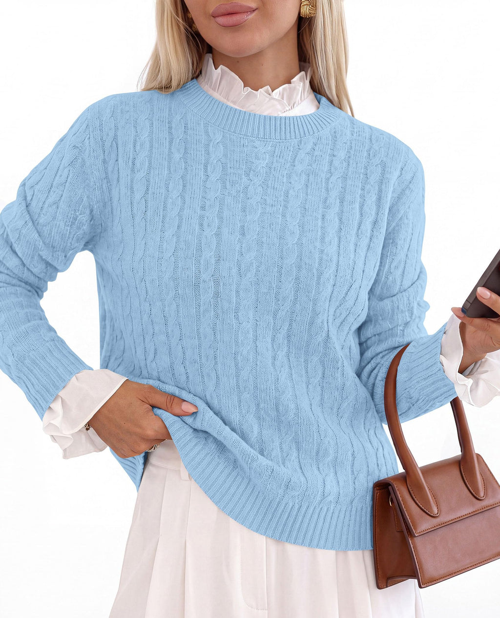 PRETTYGARDEN Women's Cable Knit Sweaters Long Sleeve Pullover Fall Outfits Soft Cozy Knit Tops, Ribbed Crewneck Regular Fit, Basic Daily, Work Business Casual, Teacher Outfits, Winter Layer Clothing