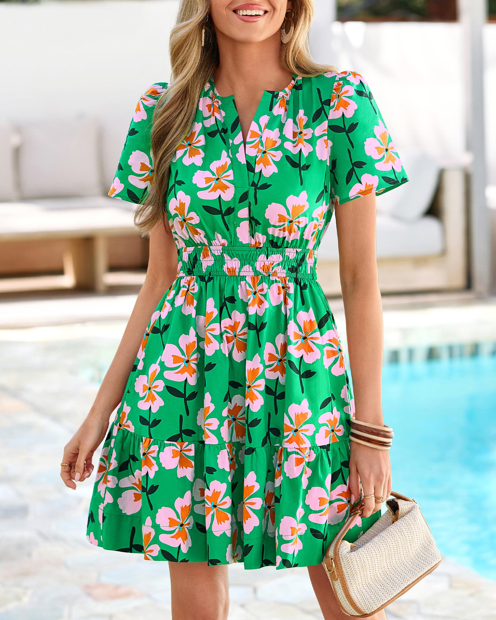BTFBM Summer Dresses for Women Lightweight Casual Short Sleeve Floral Mini Dress A Line Beach Vacation Sundress