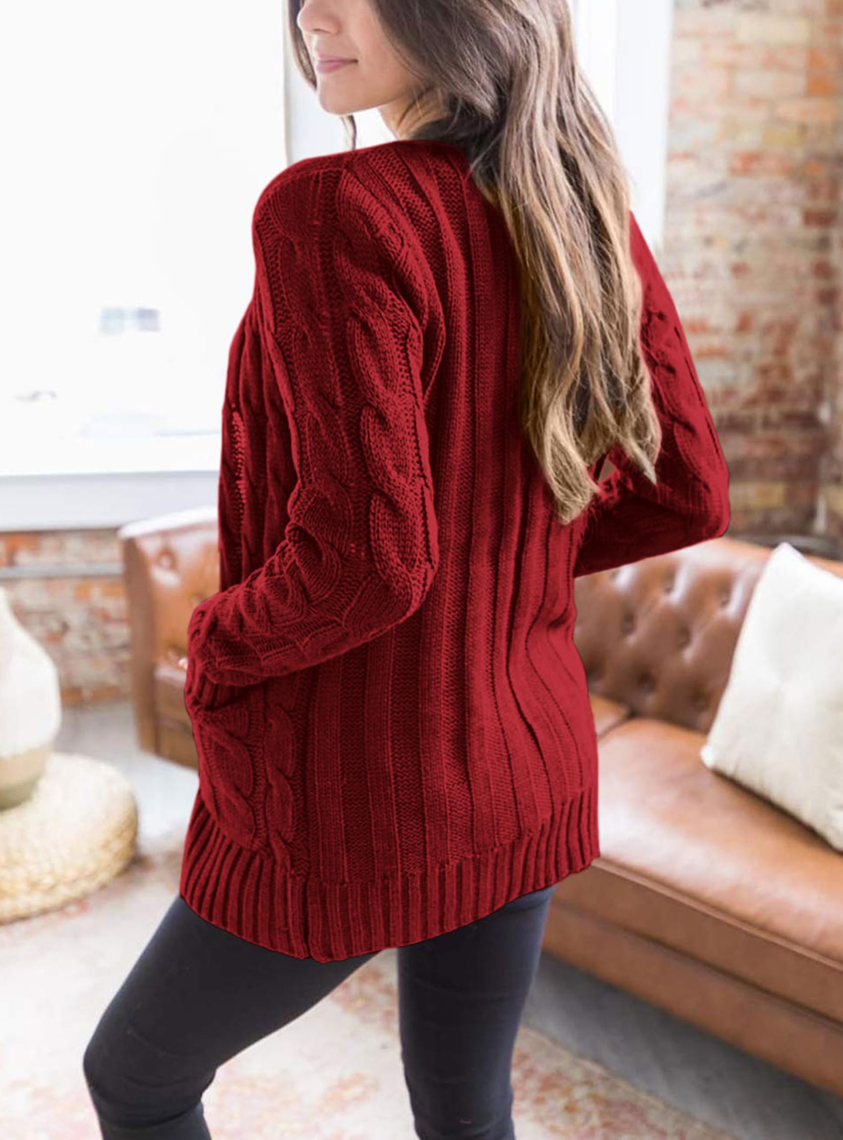 PRETTYGARDEN Women's Open Front Cardigan Sweaters Fall Fashion Button Down Cable Knit Chunky Winter Clothing Outerwear Coats