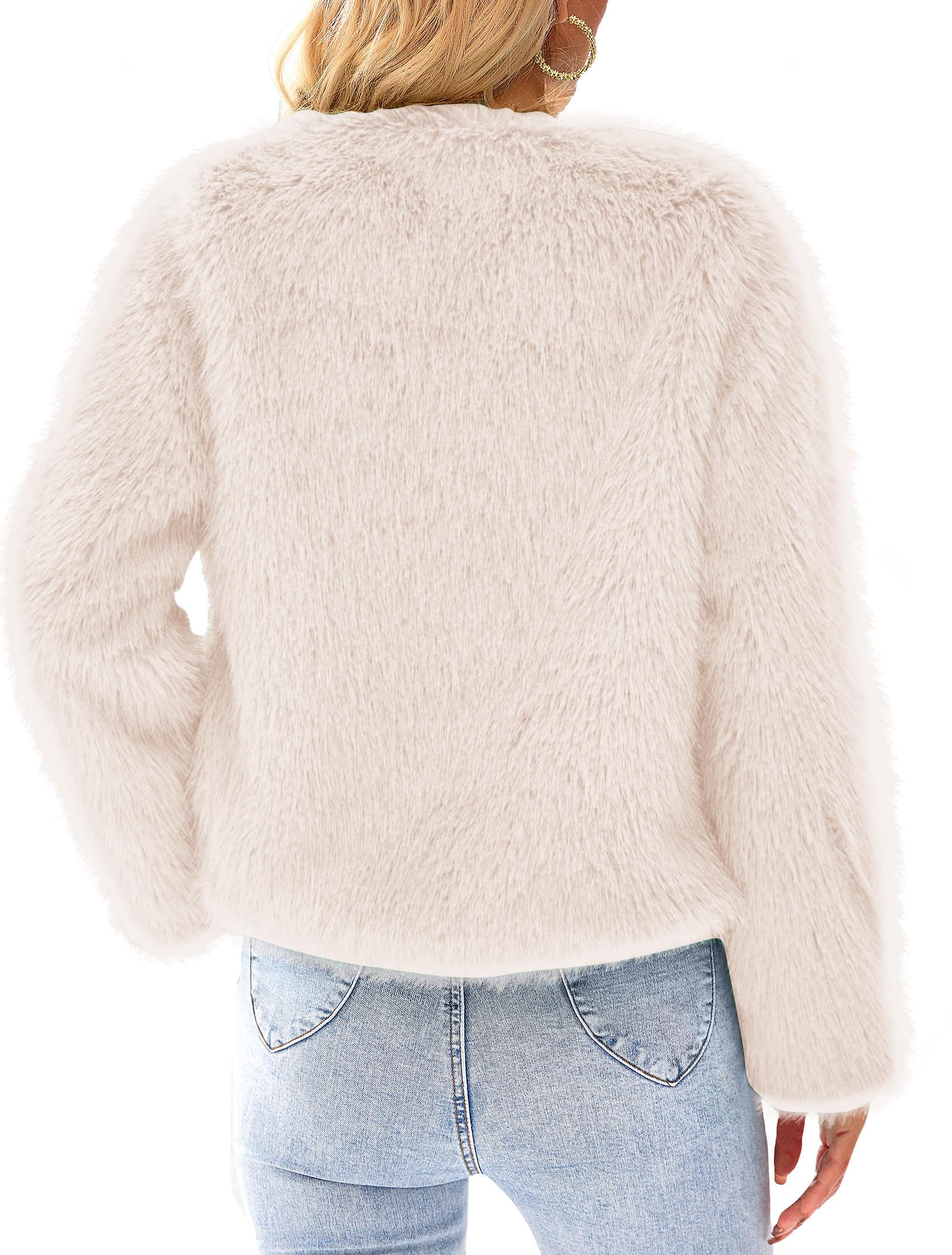 PRETTYGARDEN Women's Winter Coats Fleece Cropped Jacket Faux Fur Long Sleeve Pockets Shaggy Warm Outerwear Fall Clothes