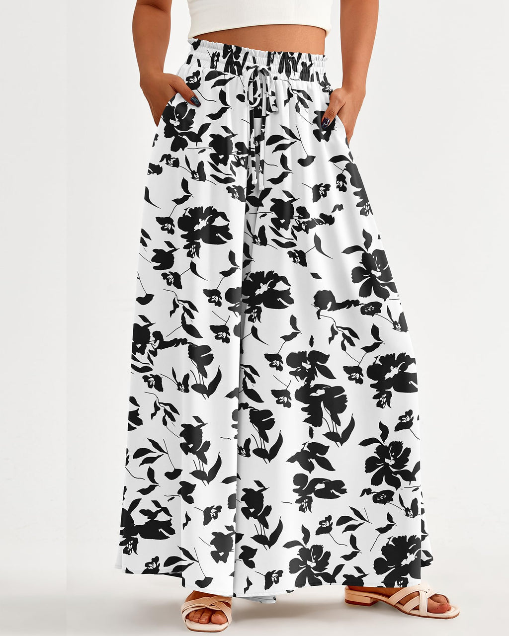 BTFBM Women Casual High Waist Wide Leg Pants Spring Summer Long Palazzo Pants Pocket Lounge Beach Vacation Clothes