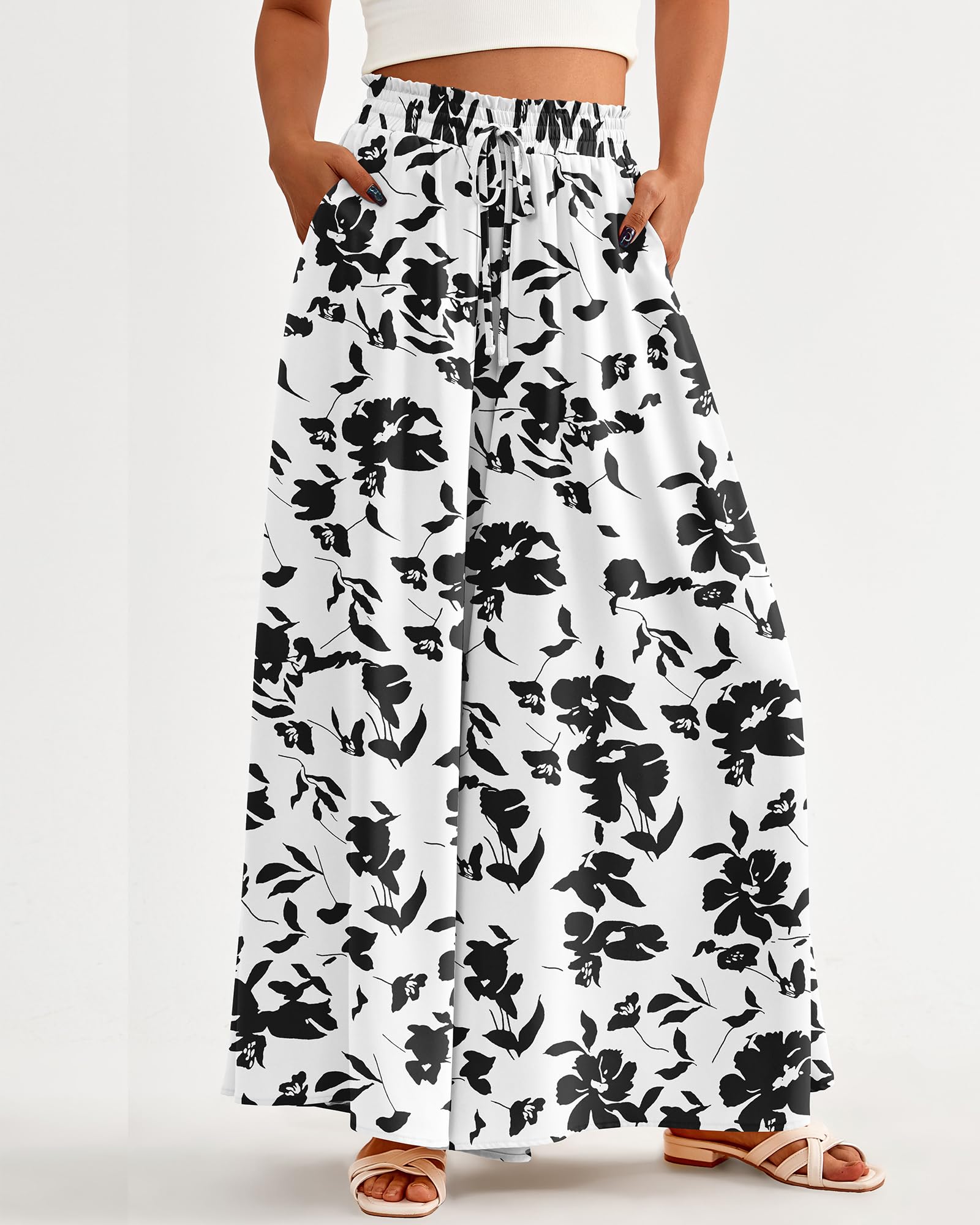 BTFBM Women Casual High Waist Wide Leg Pants Spring Summer Long Palazzo Pants Pocket Lounge Beach Vacation Clothes
