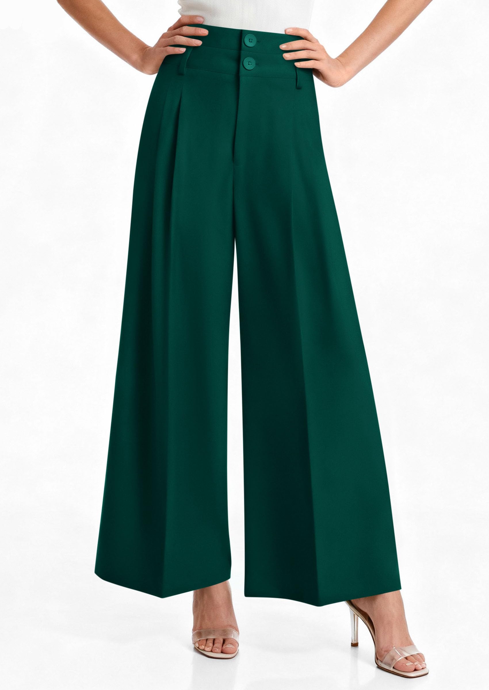 PRETTYGARDEN Womens Spring Wide Leg Palazzo Pants Trendy Loose Button High Waist Pleated Work Business Casual Trousers