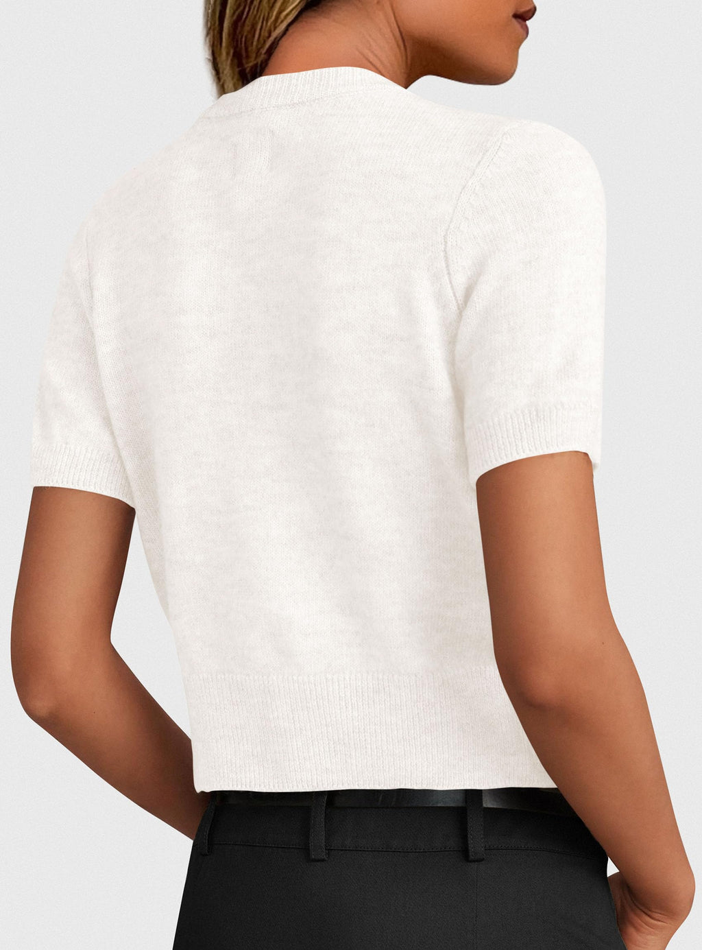 PRETTYGARDEN Womens Casual Summer Short Sleeve Cardigans Button Down Knitted Sweater Basic Crew Neck Crop Tops