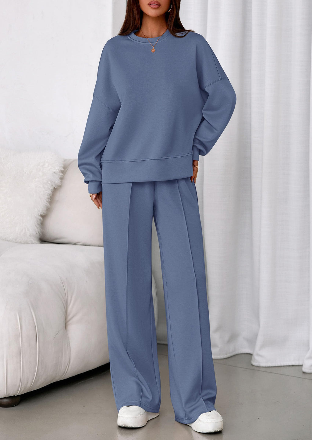 PRETTYGARDEN 2 Piece Sets For Women Fall Trendy Long Sleeve Sweatshirt Wide Leg Pants Loungewear Set Matching Sweatsuit