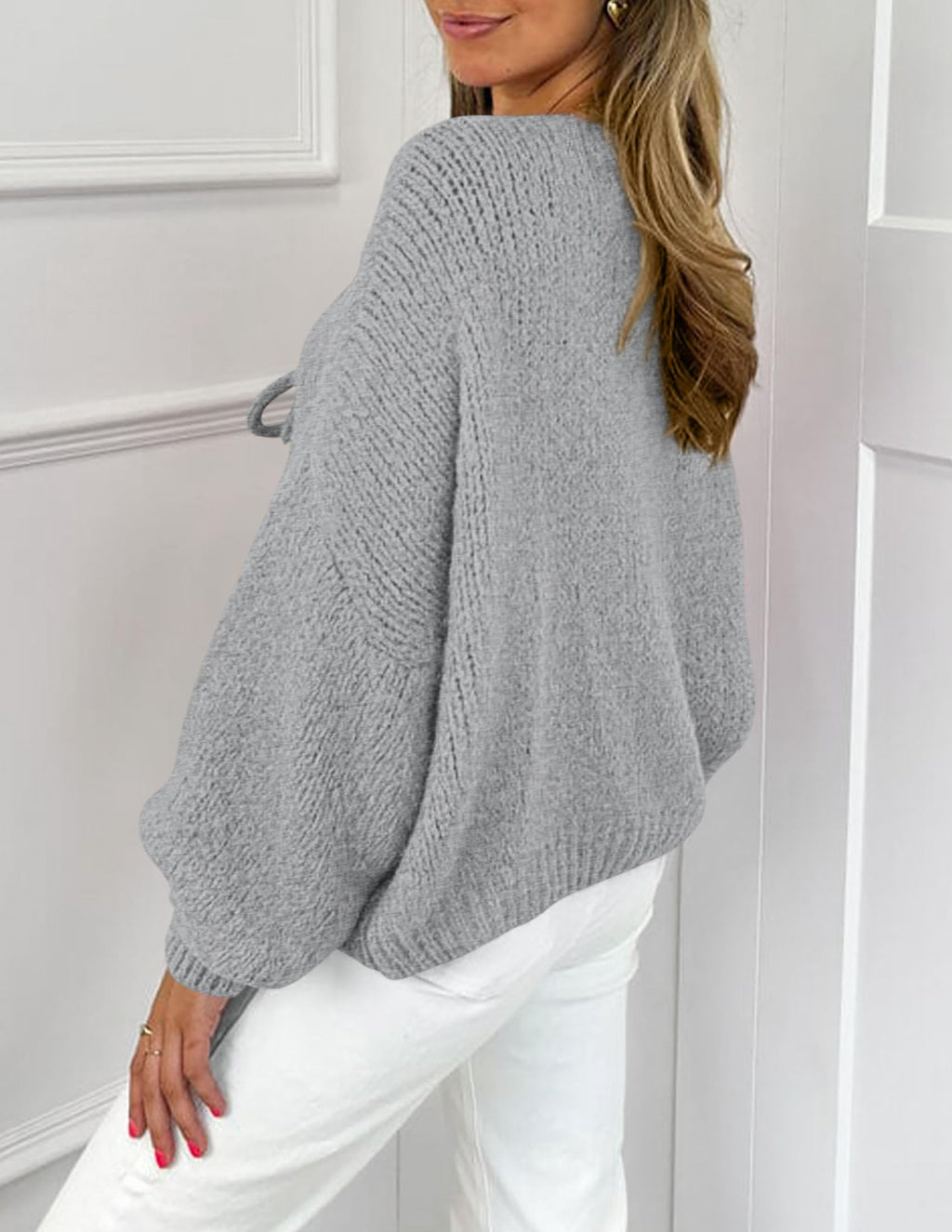 PRETTYGARDEN Women's Tie Front Bow Cardigan Sweaters Chunky Knit Long Puff Sleeve Trendy Fall Winter Jacket Coat