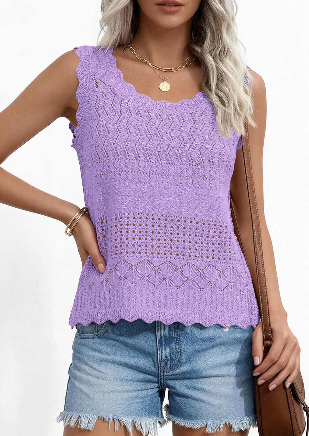 PRETTYGARDEN Womens Crochet Tank Tops Summer Spring Boho Sleeveless Cute Knit Sweater Vest Trendy Beach