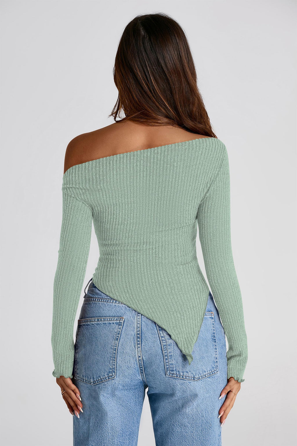 PRETTYGARDEN Women's Spring Long Sleeve Y2K Crop Top Trendy Off Shoulder Asymmetrical Fitted Knit Tee Shirts Going Out Tops