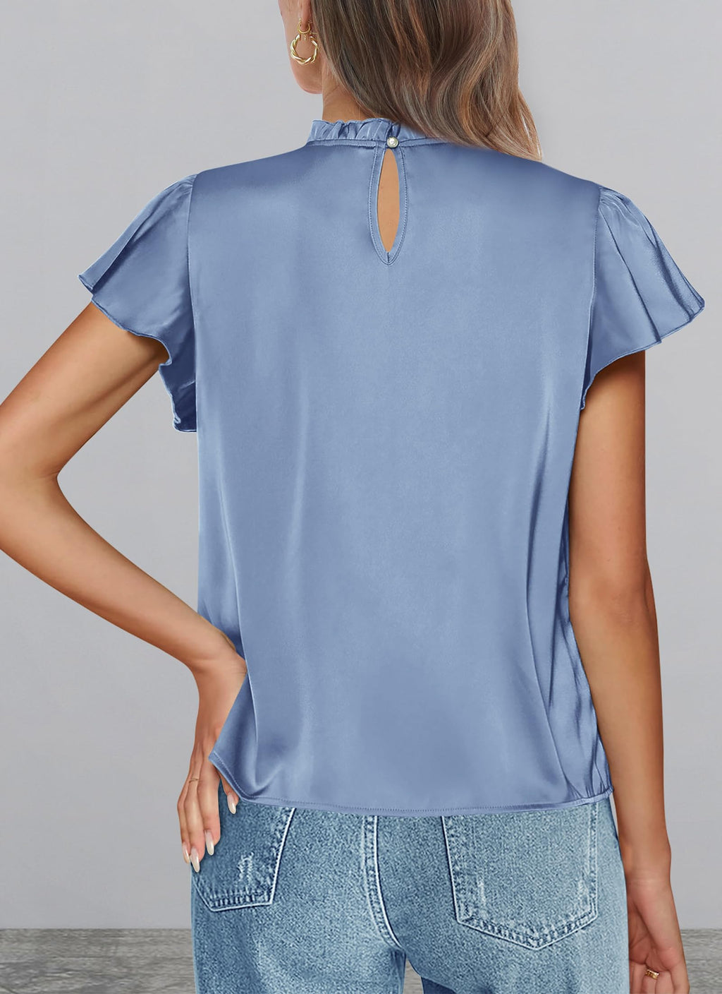 PRETTYGARDEN Business Casual Tops for Women Blouses Dressy  Summer Short Sleeve Ruffle Satin Work Office Attire