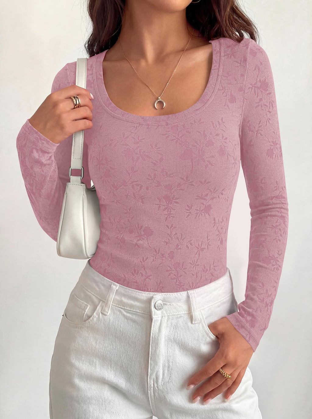 BTFBM Women's Long Sleeve Scoop Neck Shirts Floral Tops | Casual Women Fall Clothes, Ribbed Slim Fitted T-Shirts, y2k Fashion Clothing, Concert Going Out Top, Club Date Night Outfits