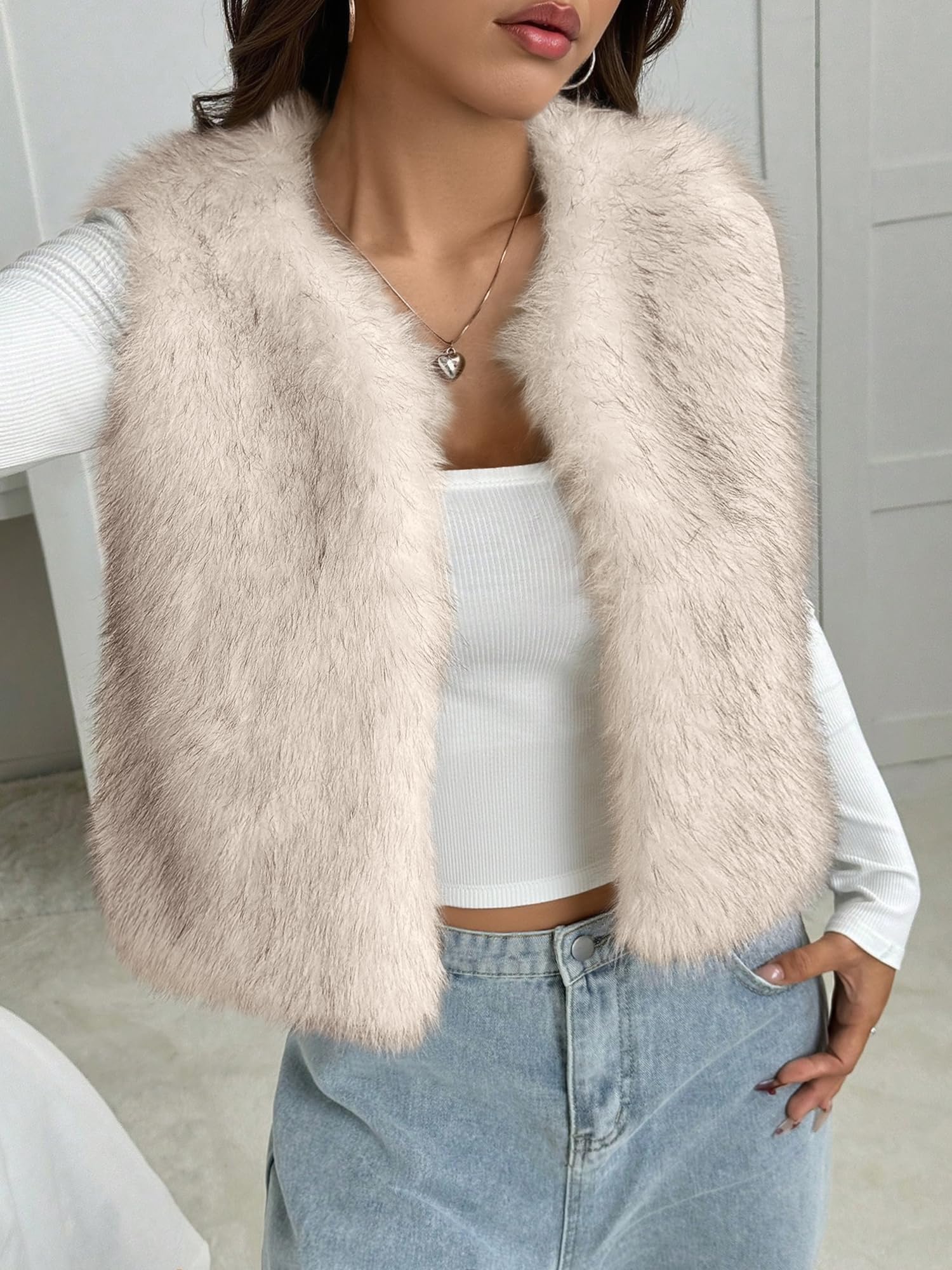 BTFBM Faux Fur Vest Women Fall Fashion Sleeveless Fuzzy Jacket Fluffy Coats Winter Clothing Furry Outerwear Vests