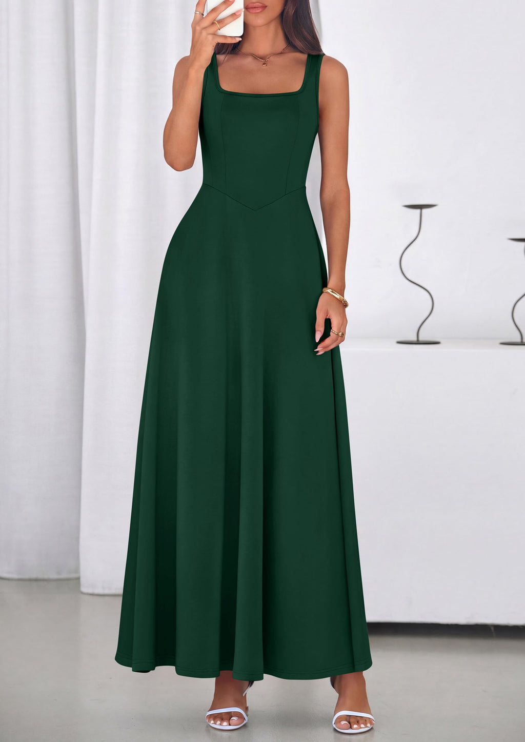 PRETTYGARDEN Womens Summer Dresses Sleeveless Elegant Square Neck Aline Swing Maxi Beach Wedding Guest Dress Pockets
