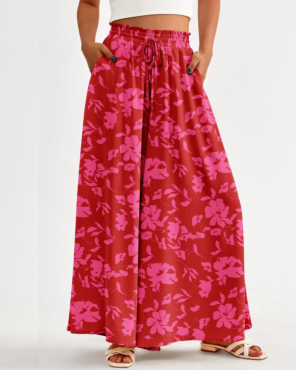 FreshPretty Women Casual High Waist Wide Leg Pants Summer Fall Long Palazzo Pants Pocket Lounge Vacation Beach Trousers