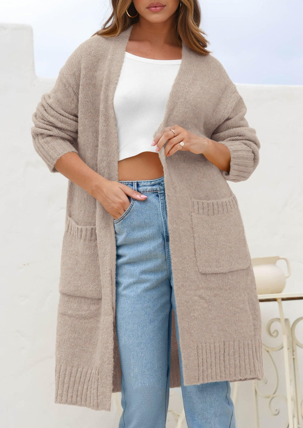 PRETTYGARDEN Fall Long Sleeve Cardigan Sweaters for Women Trendy Winter Open Front Loose Knitted Cardigans with Pockets