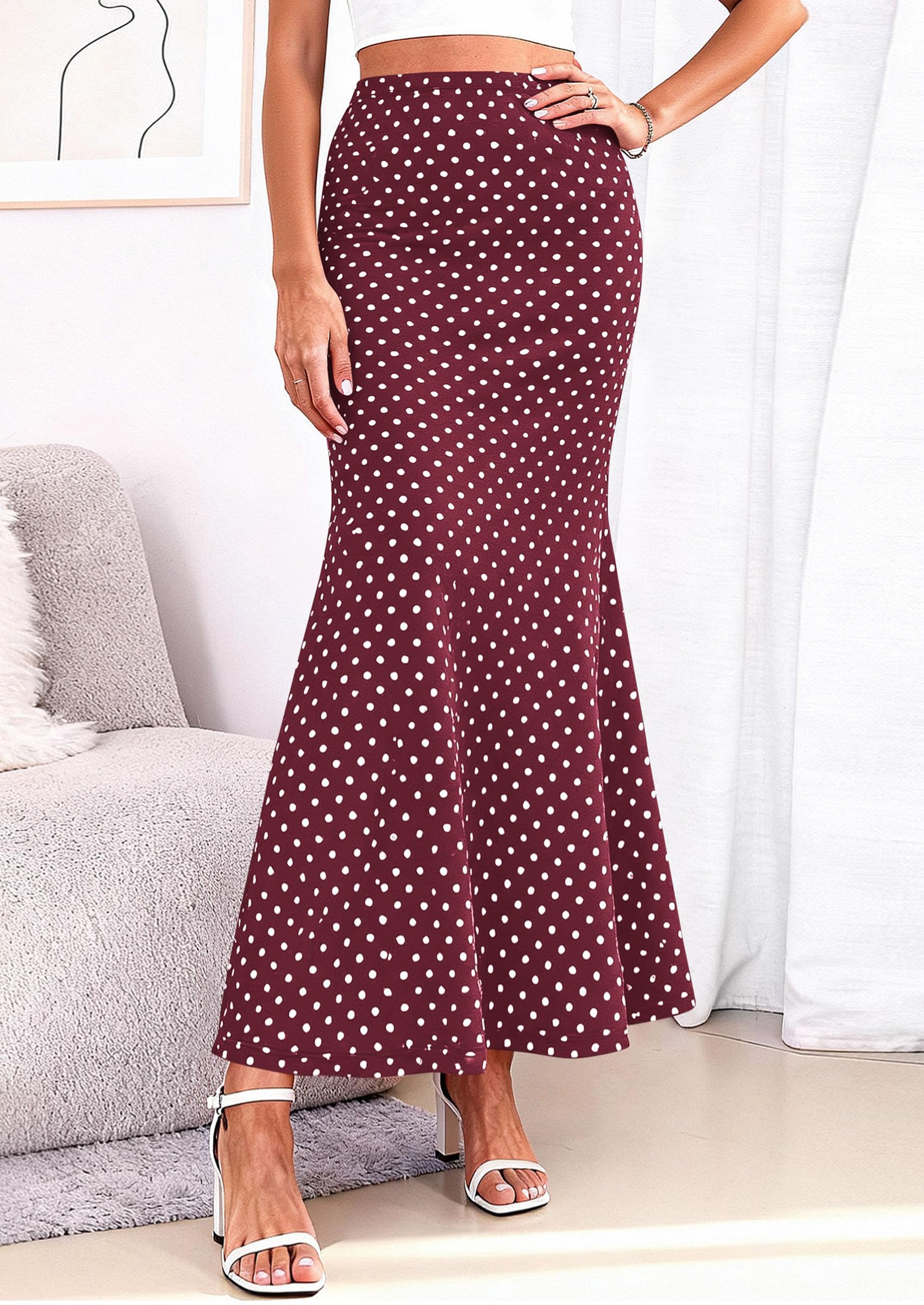 PRETTYGARDEN Maxi Skirts for Women Summer Flowy High Waisted Polka Dot Mermaid Office Work Spring Fashion Long Skirt