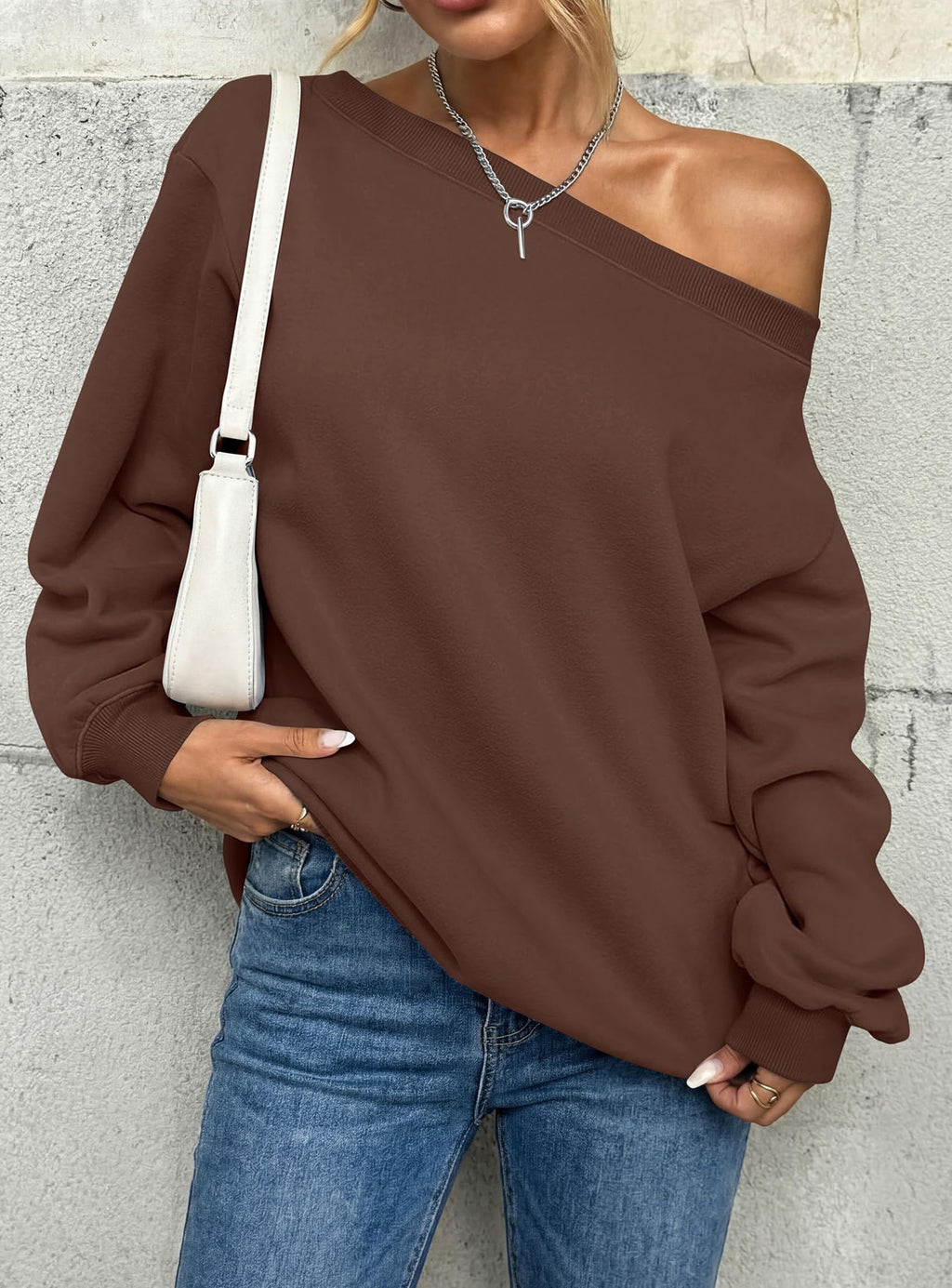 PRETTYGARDEN Womens Off The Shoulder Sweatshirt Loose Fit Slouchy Long Sleeve Tops,Fleece Cropped Sweatshirts,Oversized Pullover,Casual Daily Street Y2K Outfits,Fall Winter Clothes