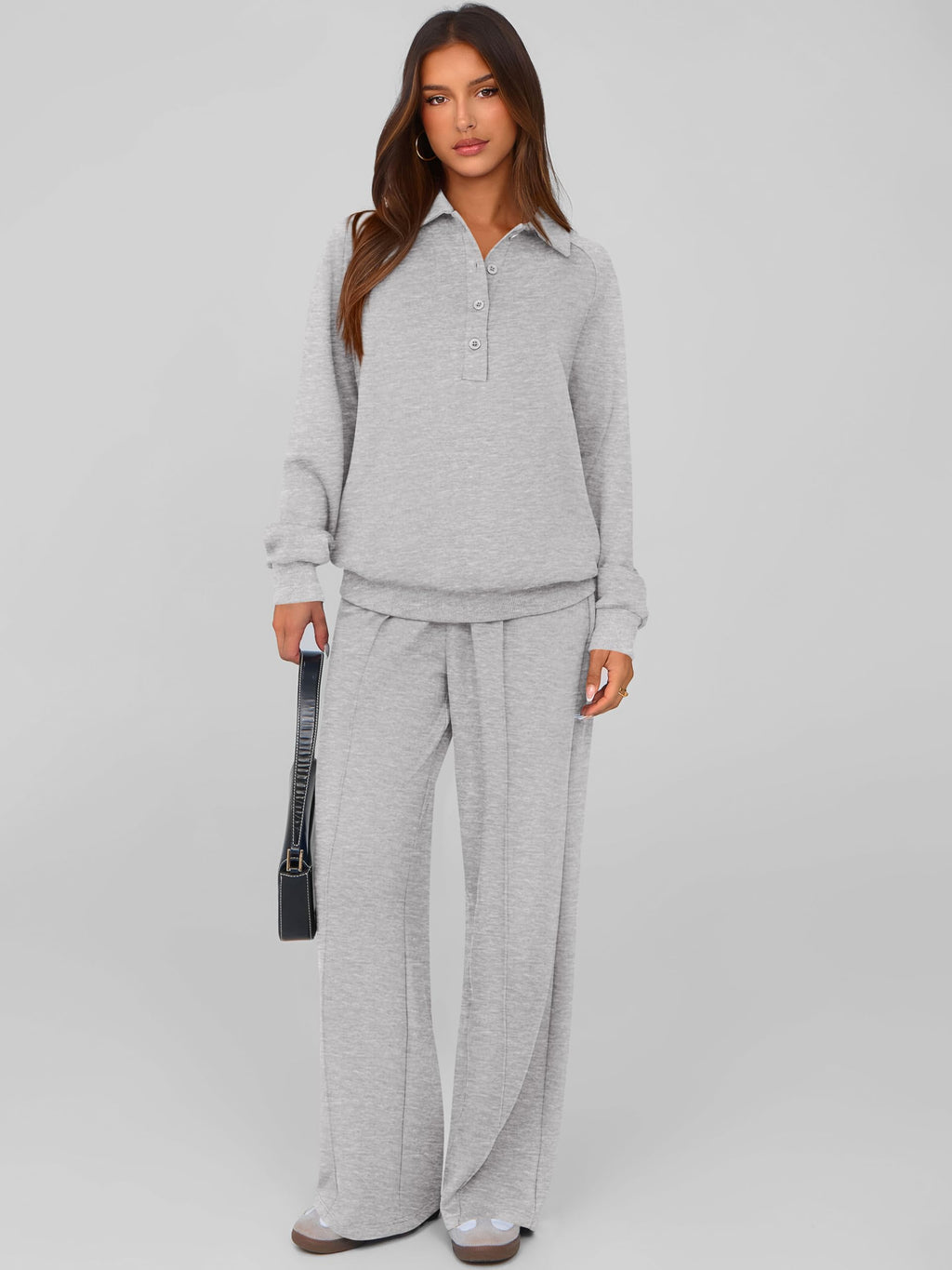 PRETTYGARDEN Women Fall 2 Piece Outfits Sweatsuits Lounge Sets Quarter Button Long Sleeve Sweatshirt, Wide Leg Sweat Pants, Casual 2 Piece Sets Tracksuit, Airport Travel Outfits for Women