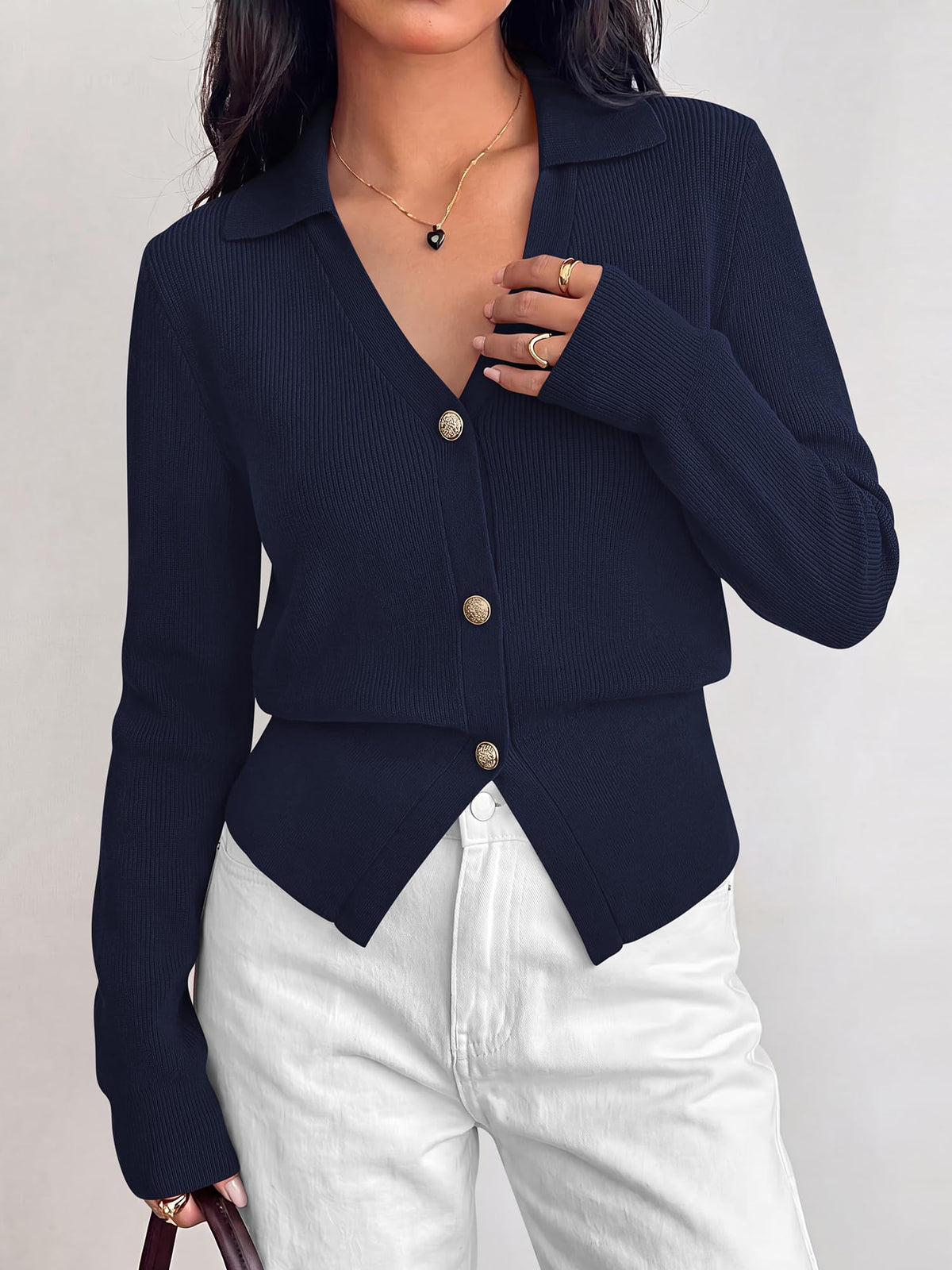 BTFBM Women Long Sleeve Lightweight Cardigans Knitted Button Down Shirts Lapel V Neck, Cropped Sweaters, Slim Fit, Ribbed, Y2K Going Out Tops, Business Casual Outfits, Spring, Fall, Winter Layering