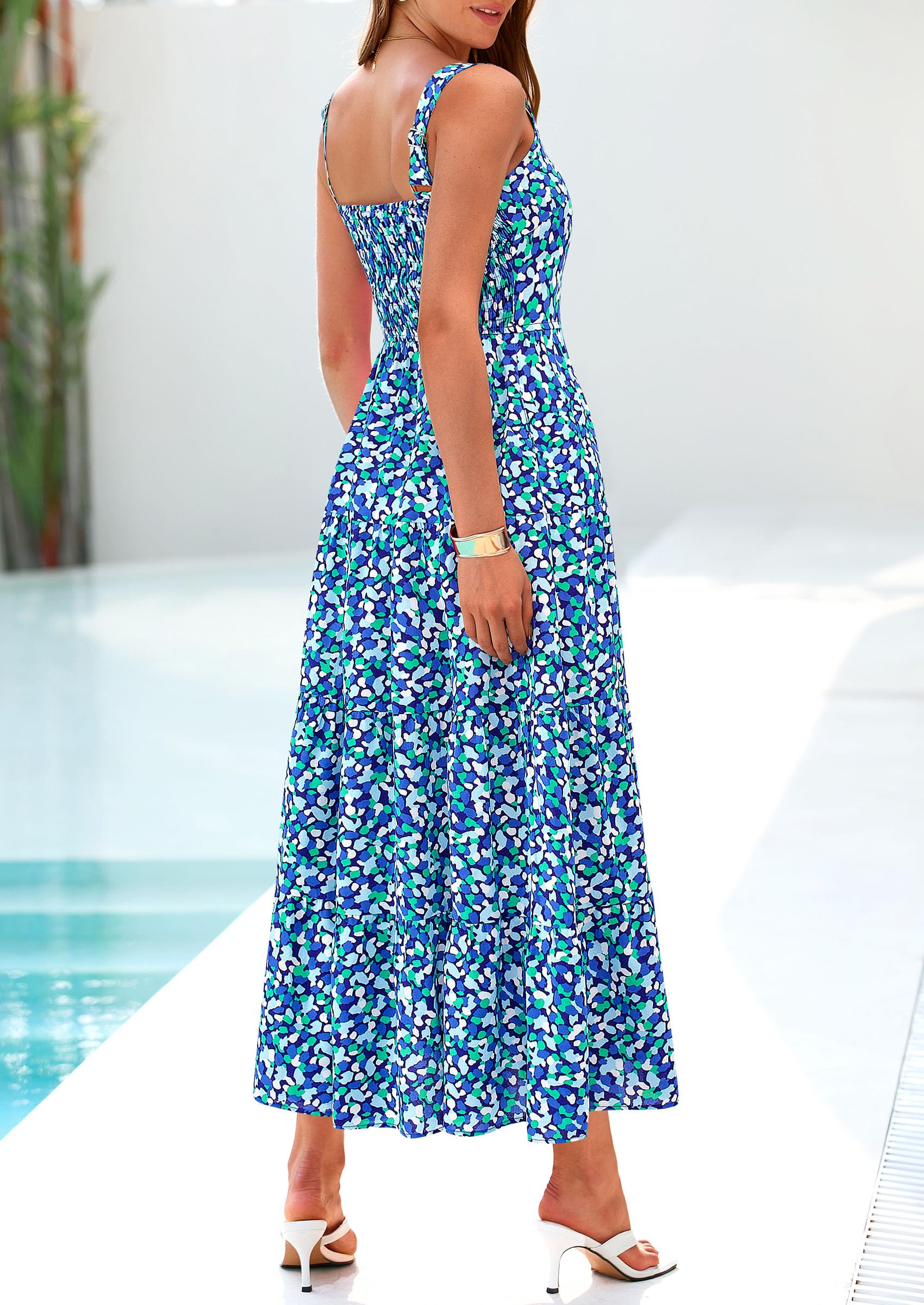 PRETTYGARDEN Women's Summer Floral Maxi Dress Sleeveless Smocked Ruffle Long Flowy Beach Vacation Boho Sundresses