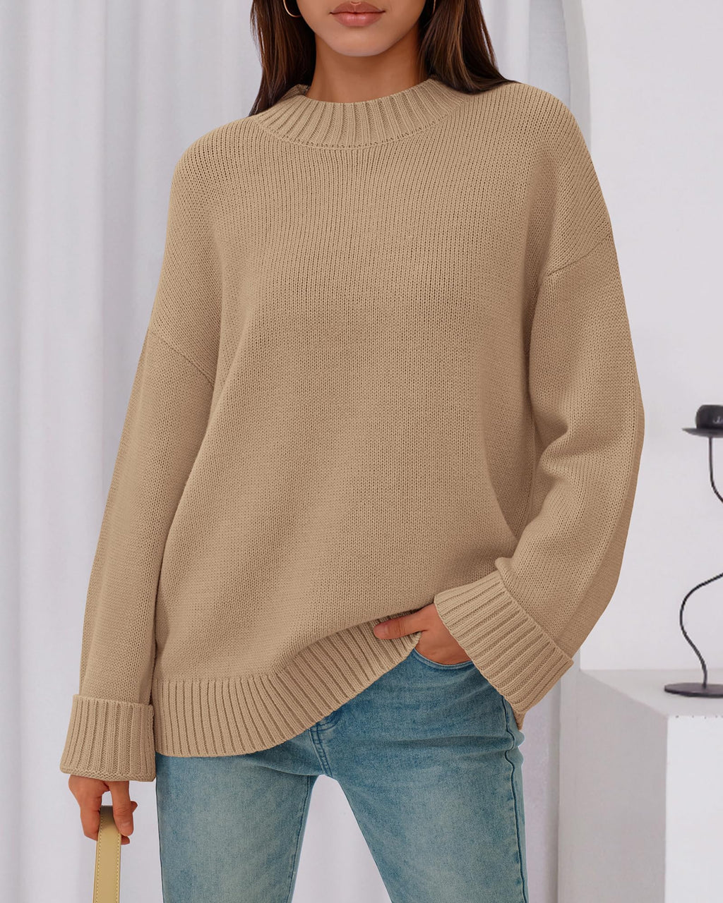 BTFBM Sweaters for Women Casual Crewneck Long Sleeve Loose Ribbed Knit Pullover Sweater Winter Clothes Fall Outfits