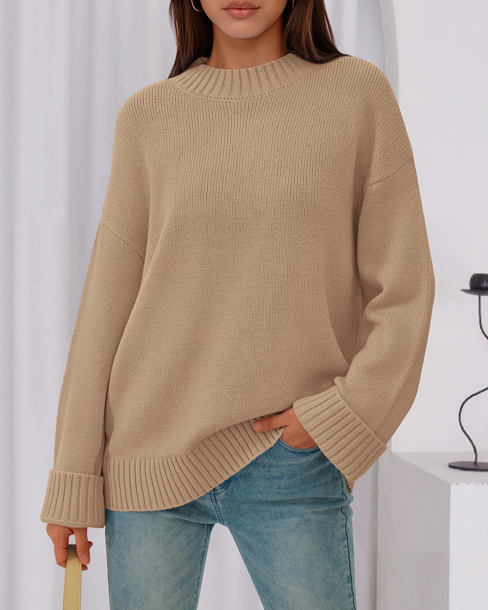 BTFBM Sweaters for Women Casual Crewneck Long Sleeve Loose Ribbed Knit Pullover Sweater Winter Clothes Fall Outfits