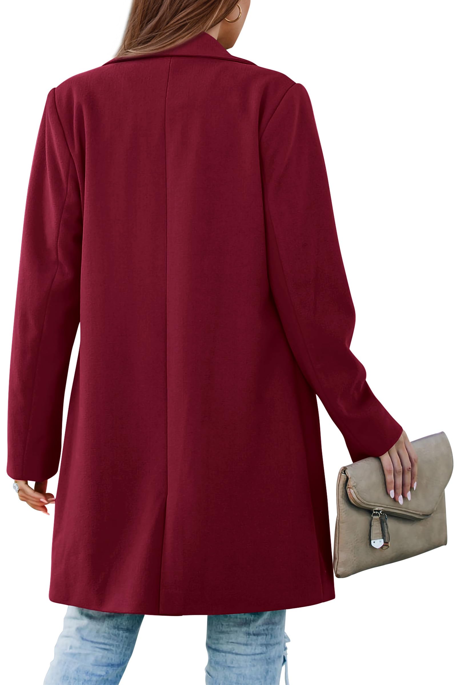 PRETTYGARDEN Women's Spring Fall Long Blazer Jackets Long Sleeve Lapel Pockets Loose Fit Work Casual Blazers Outerwear
