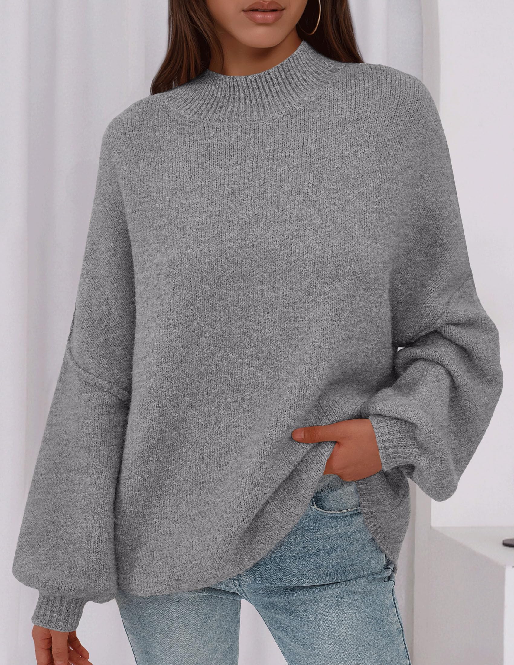 PRETTYGARDEN Women's 2026 Fall Oversized Sweaters Chunky Knit Mock Neck Long Sleeve Casual Trendy Pullover Winter Clothes