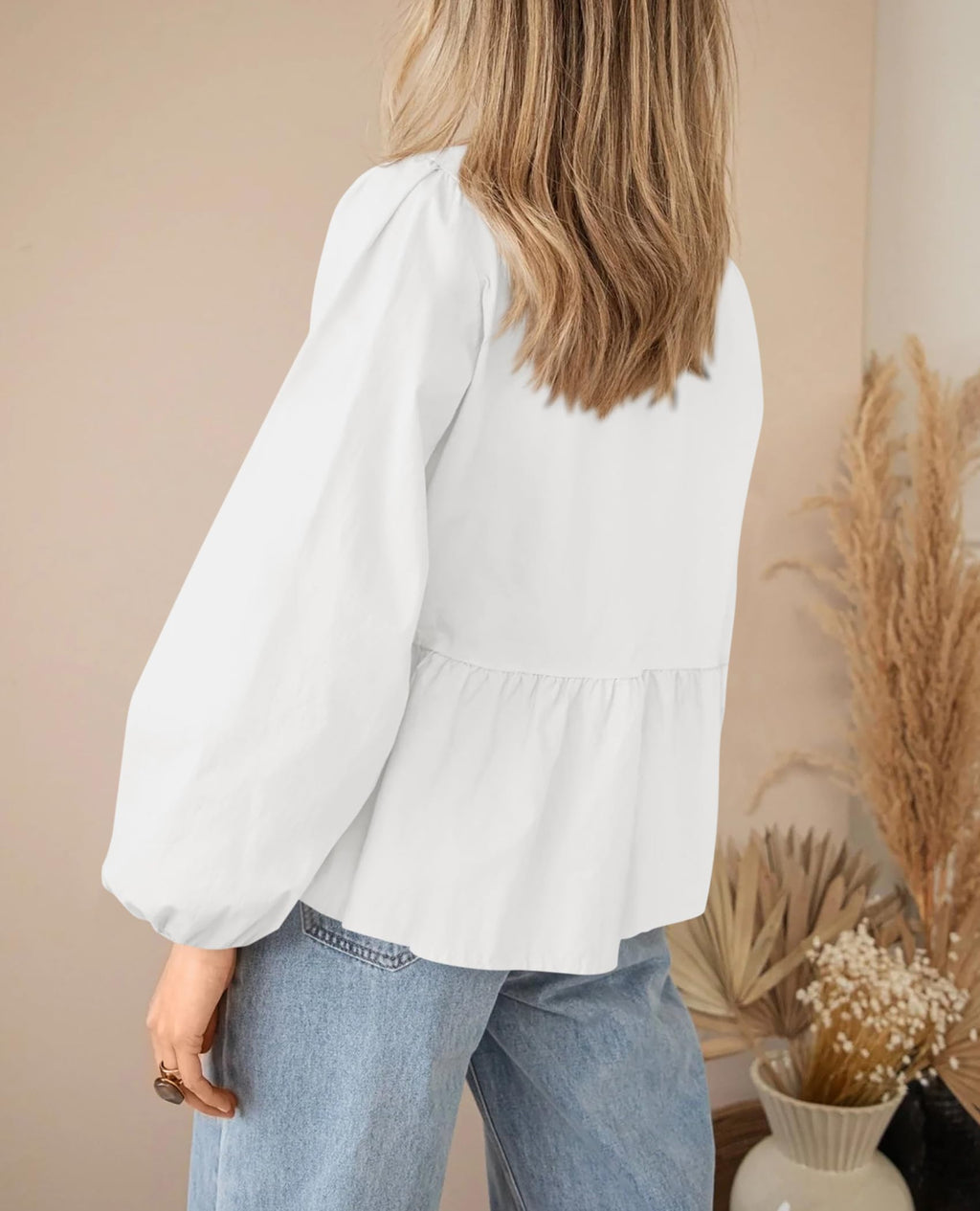 PRETTYGARDEN Women's Spring Fall Babydoll Peplum Blouse Shirt Puff Long Sleeve Bow Tie Front Trendy Cute Y2K Going Out Tops
