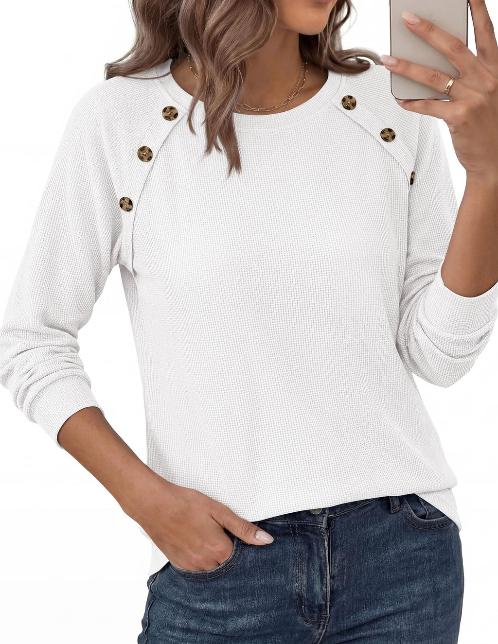 PRETTYGARDEN Long Sleeve Shirts for Women Waffle Knit Tops Fall Fashion Dressy Casual Loose Tunic Blouse Winter Clothing