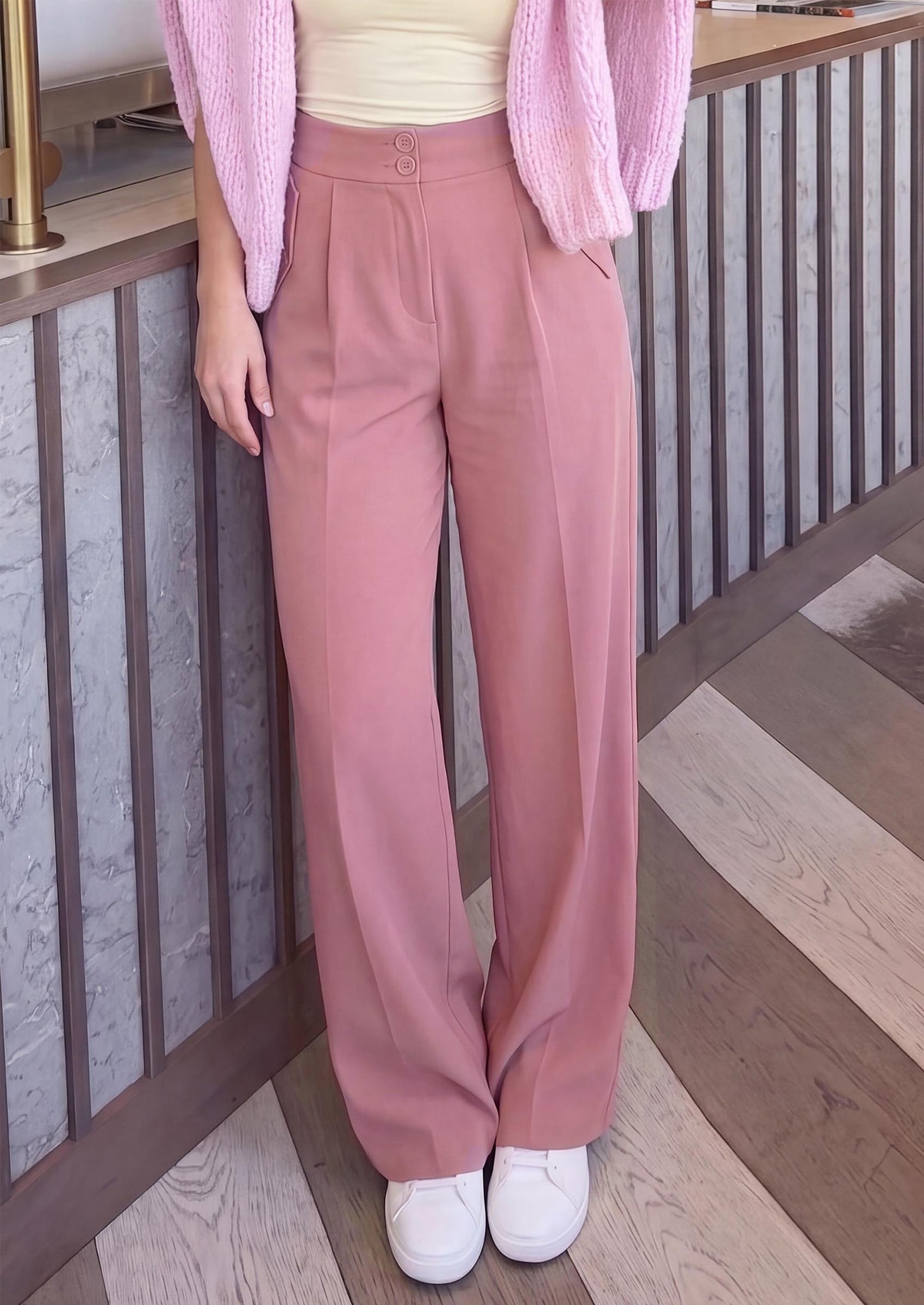 PRETTYGARDEN Women's Wide Leg Work Dress Pants Trousers | Palazzo Pant with Pockets, Lightweight Flowy, High Elastic Waistband, Office Wear, Business Casual Outfits, Fashion Clothing
