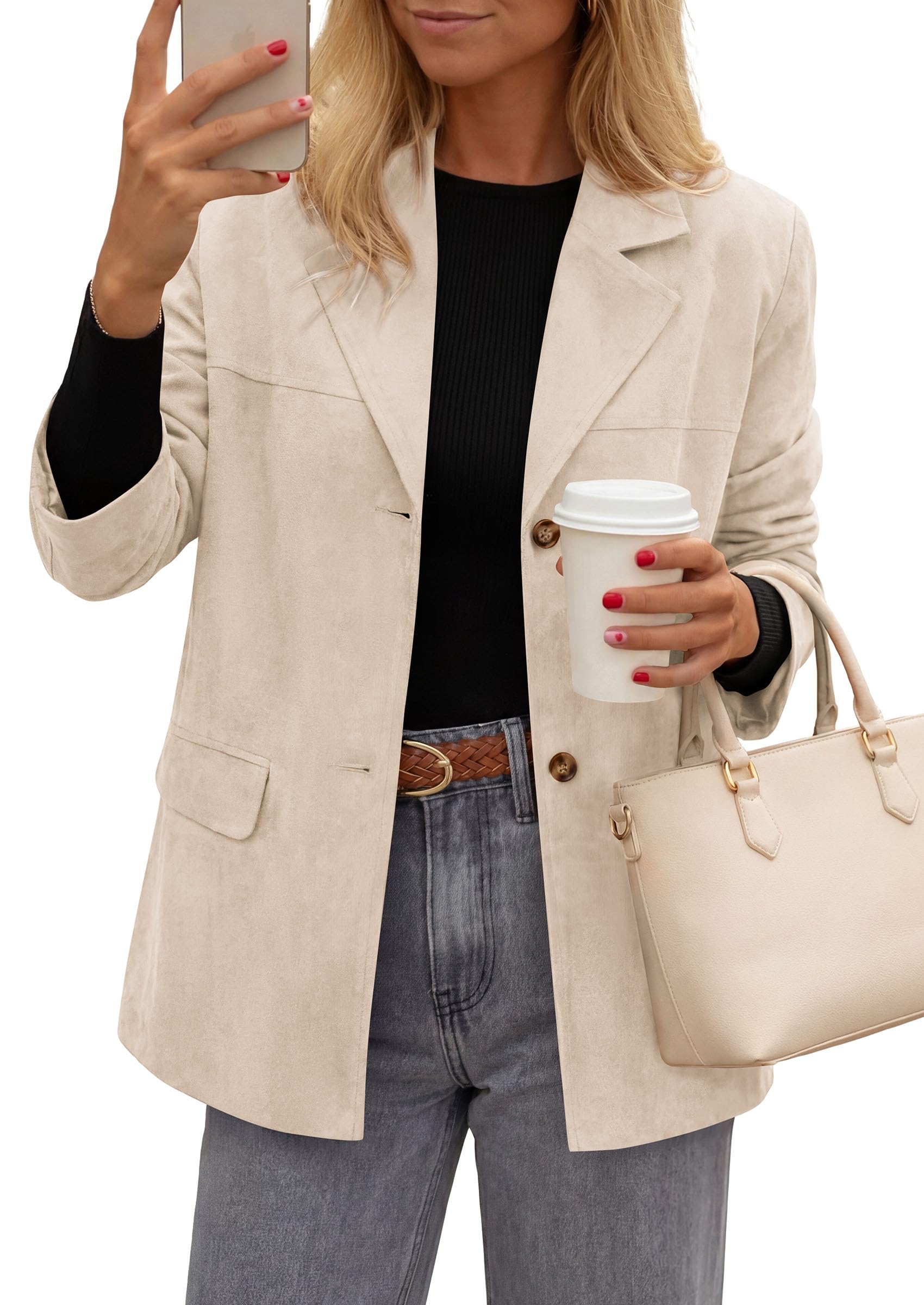 PRETTYGARDEN Women's Faux Suede Western Blazer Jacket