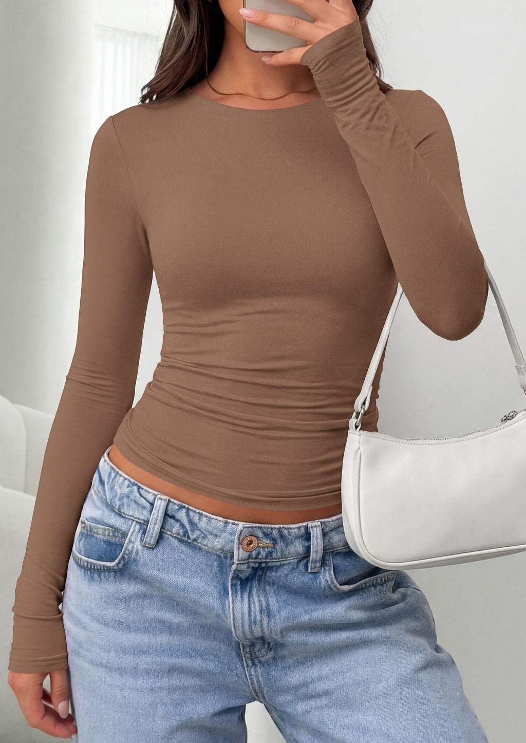 PRETTYGARDEN Long Sleeve Shirts for Women  Fall Casual Crewneck Tight Slim Fit Layering Basic T Shirt Going Out Tops