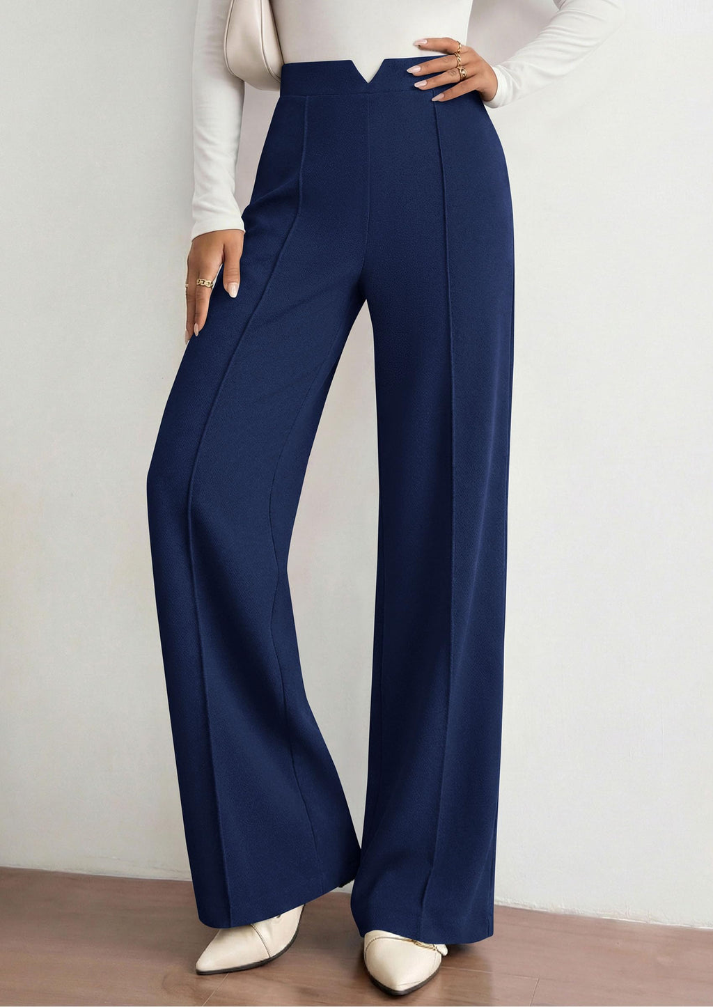 PRETTYGARDEN Women's Dressy Casual Wide Leg Palazzo Pants | V Notch High Waist, Soft Stretchy Knit Flowy Long Lounge Trousers, Casual Daily Office Work Outfits, 2026 Fall Clothes