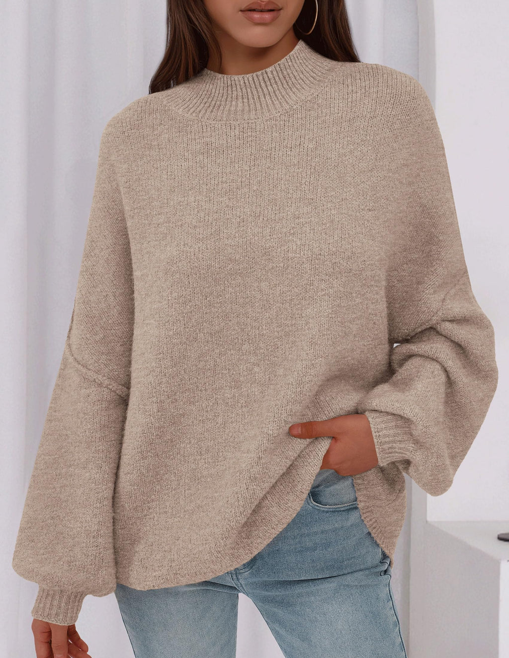 PRETTYGARDEN Women's 2026 Fall Oversized Sweaters Chunky Knit Mock Neck Long Sleeve Casual Trendy Pullover Winter Clothes