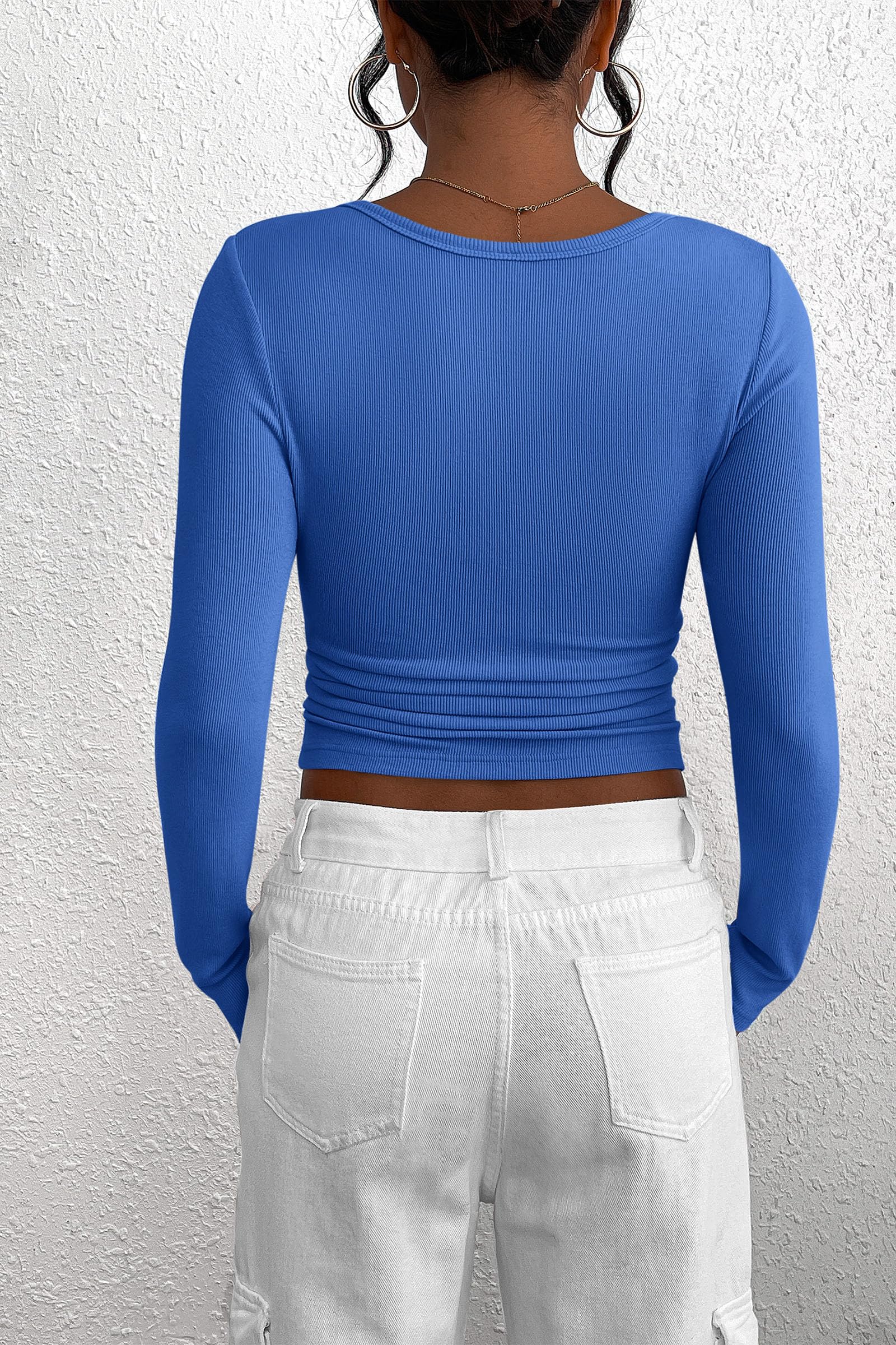 PRETTYGARDEN Women's Fall Long Sleeve Henley T Shirts Button Ribbed Knit Slim Fit Basic Tops Blouse Casual Outfits