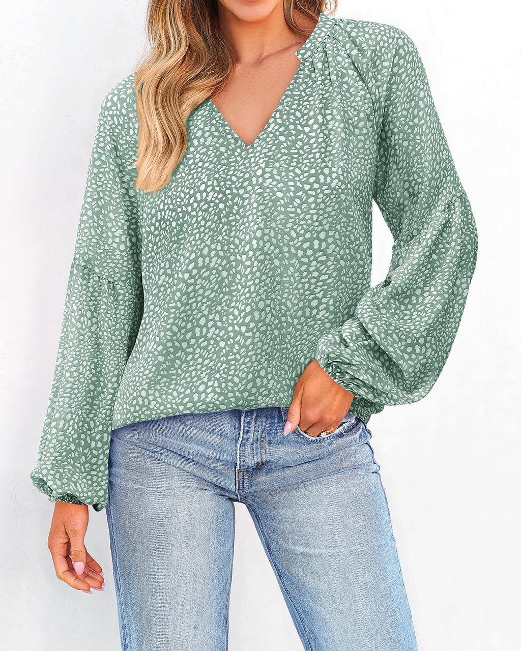 FreshPretty Blouses for Women Floral Boho Tops V Neck Lightweight Long Sleeve Shirts Fall Dressy Casual Vacation Outfits