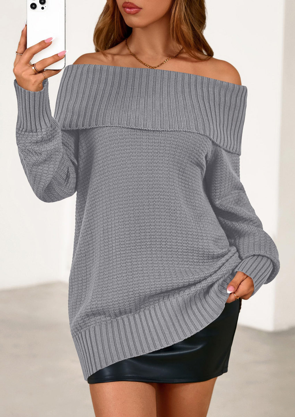 PRETTYGARDEN Womens Off The Shoulder Sweater Long Sleeve Tops Loose Knit Pullover Sweaters Fashion Fall Clothes