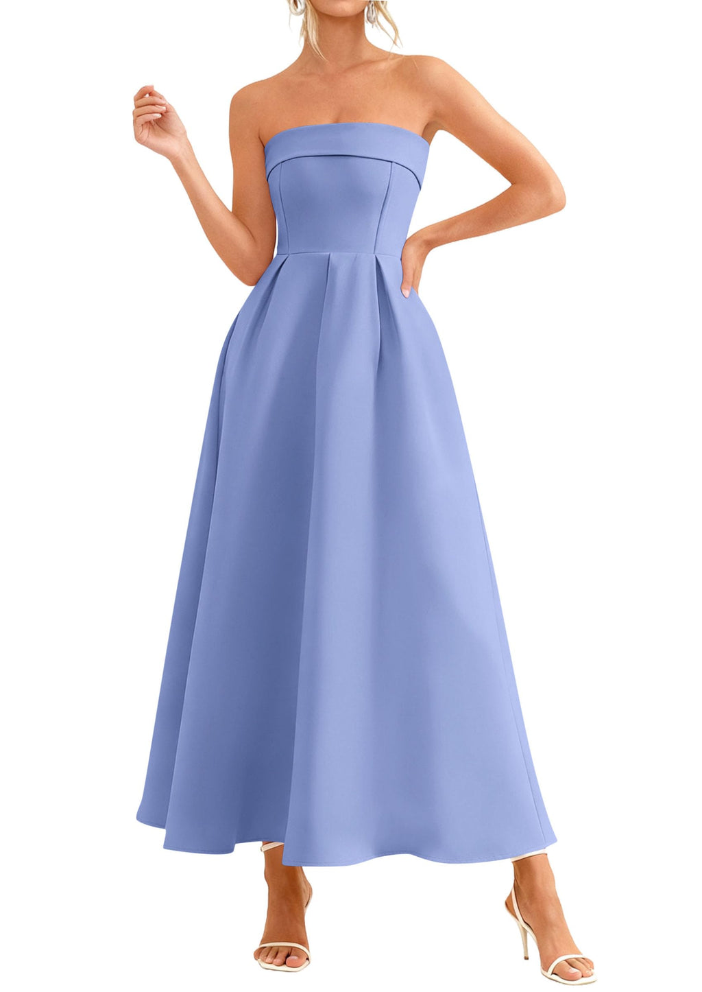 PRETTYGARDEN Cocktail Dresses for Women Summer Formal Elegant Tube Top Strapless Spring Wedding Guest Party Midi Dress