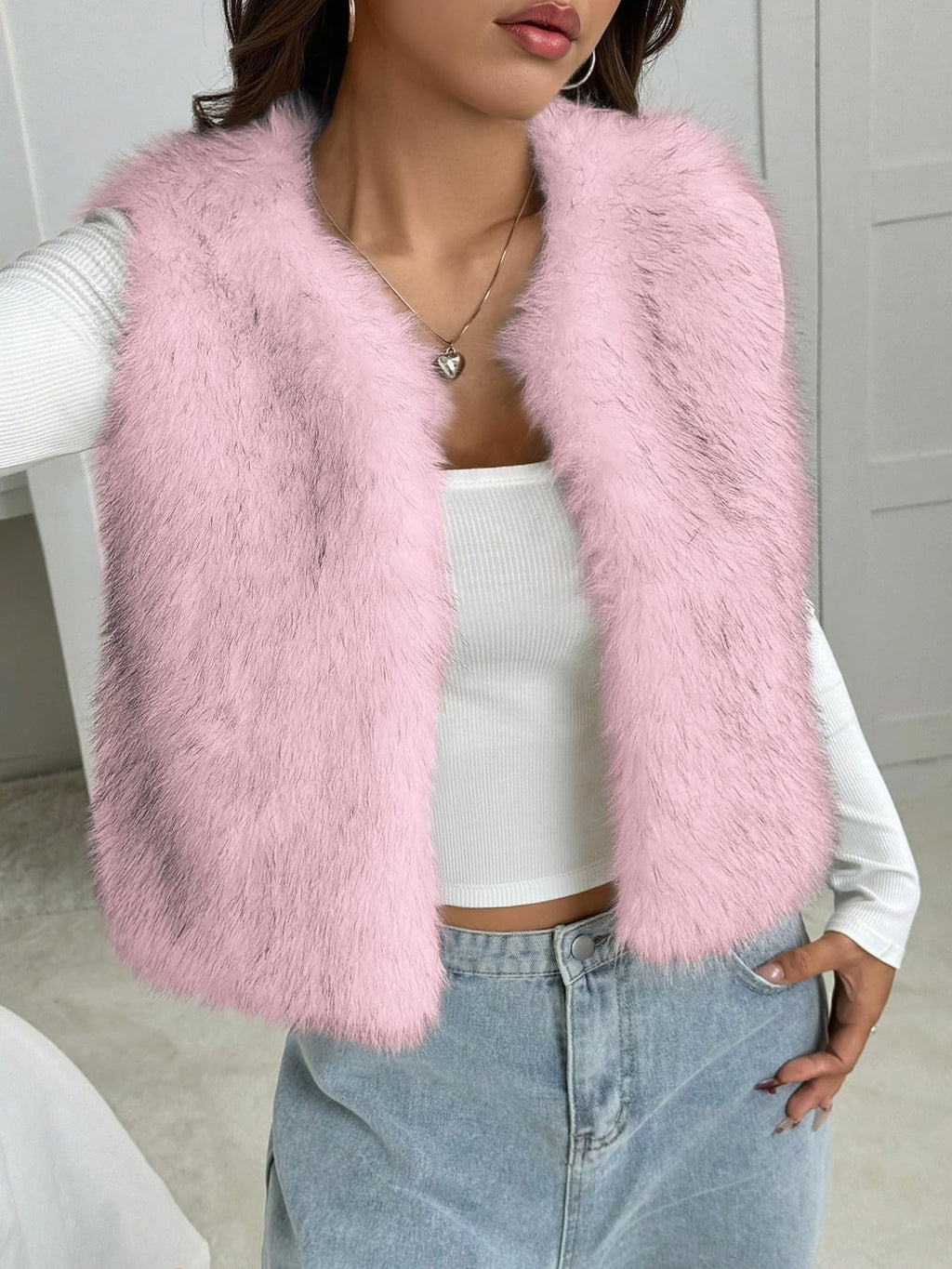BTFBM Faux Fur Vest Women Fall Fashion Sleeveless Fuzzy Jacket Fluffy Coats Winter Clothing Furry Outerwear Vests