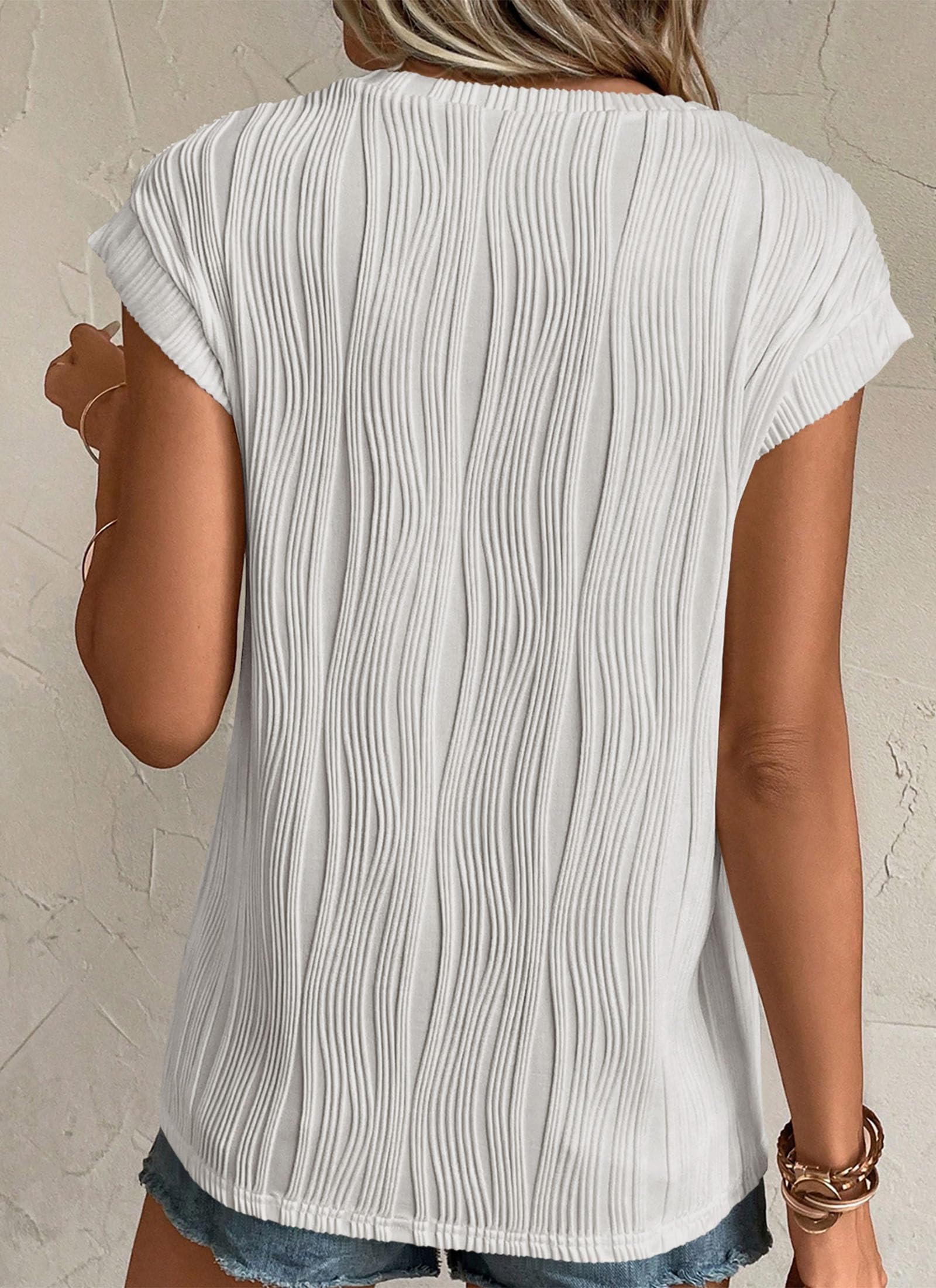 PRETTYGARDEN Blouses for Women Dressy Casual Spring Summer Business Office Tops Cap Sleeve Textured Cute Work Shirt