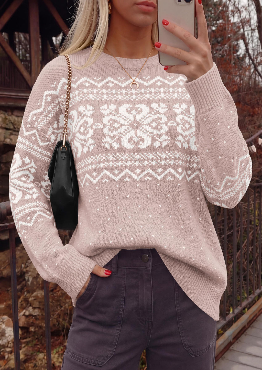 PRETTYGARDEN Women's Fair Isle Oversized Sweater | Relaxed Fit, Soft Cozy Knit, Long Sleeve Pullover, Crew Neck, Going Out Tops, Fall Holiday Outfits, Winter Fashion Clothing