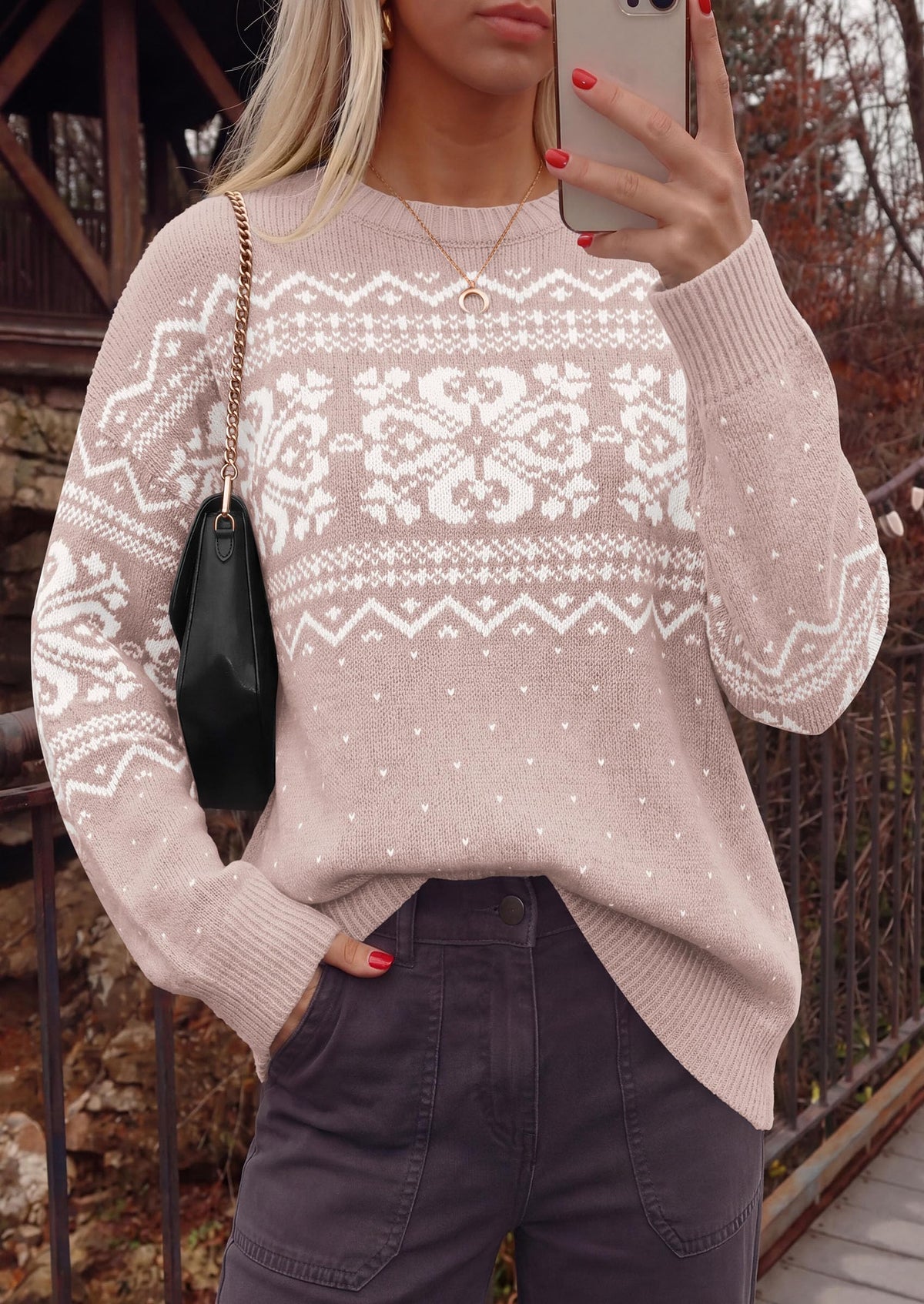 PRETTYGARDEN Women's Fair Isle Oversized Sweater | Relaxed Fit, Soft Cozy Knit, Long Sleeve Pullover, Crew Neck, Going Out Tops, Fall Holiday Outfits, Winter Fashion Clothing