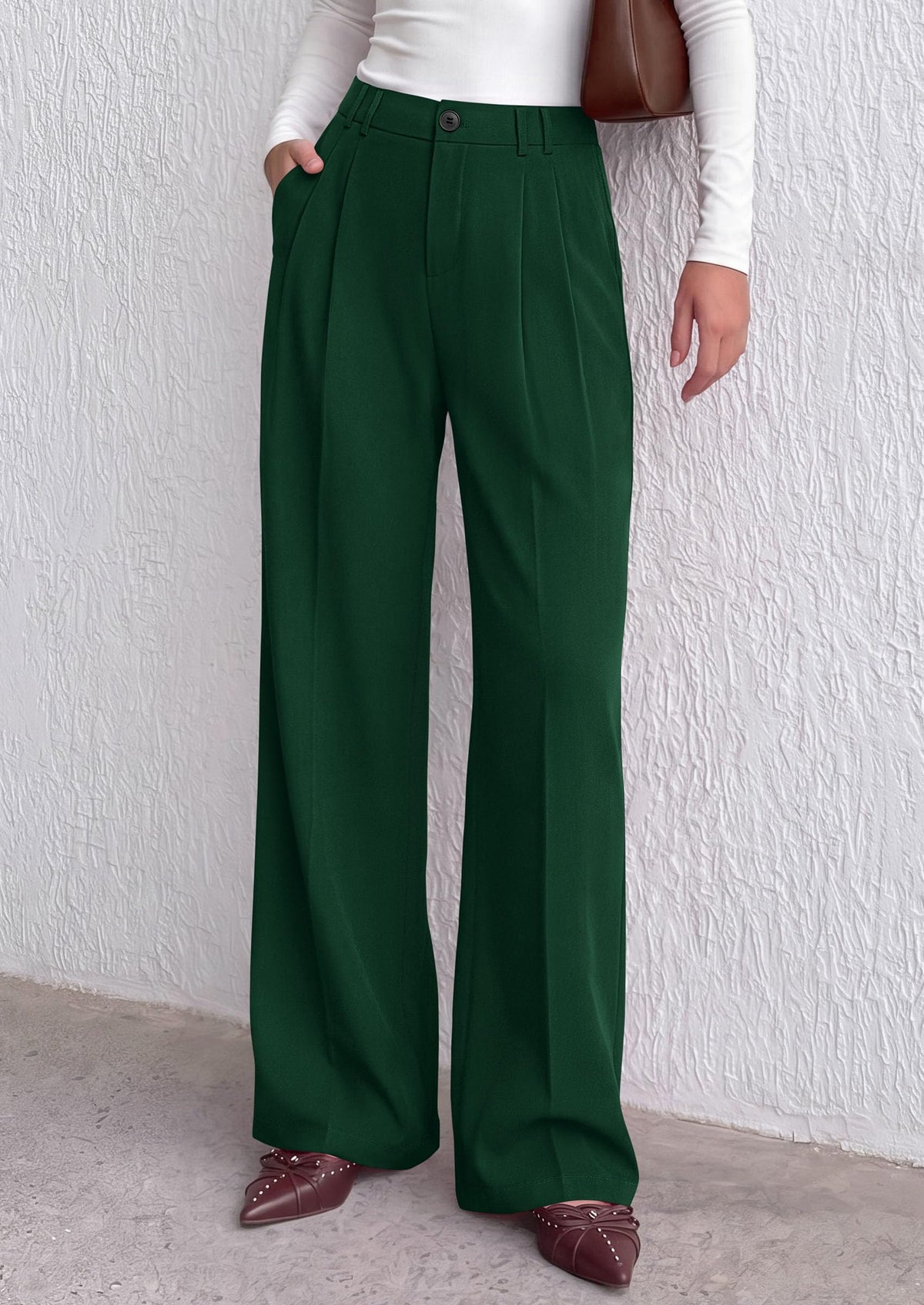PRETTYGARDEN Women's Dress Pants Wide Leg Flowy Trousers High Waisted Palazzo Pants, Pleated Front, Side Pockets, Work Office Wear, Business Casual Outfits, Fall Fashion Clothing
